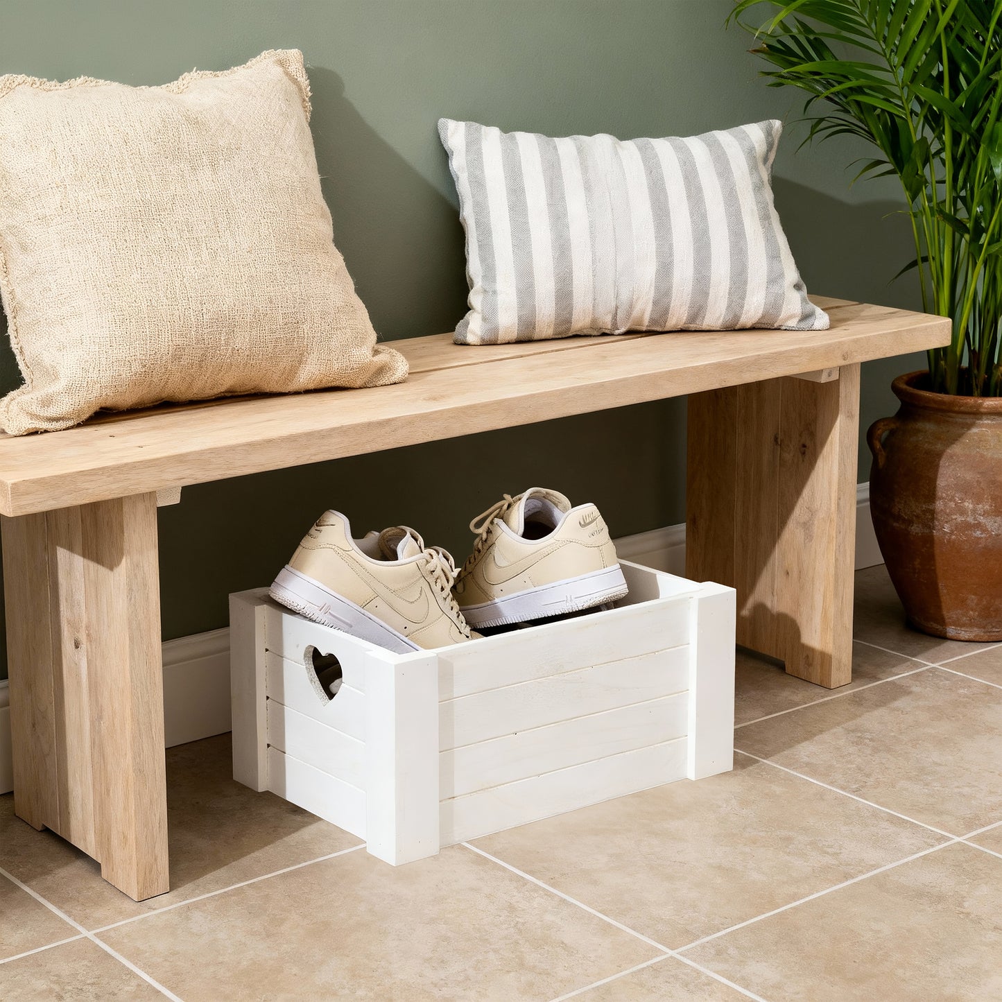 White Heart Cut-out Wooden Crate - 3 Sizes