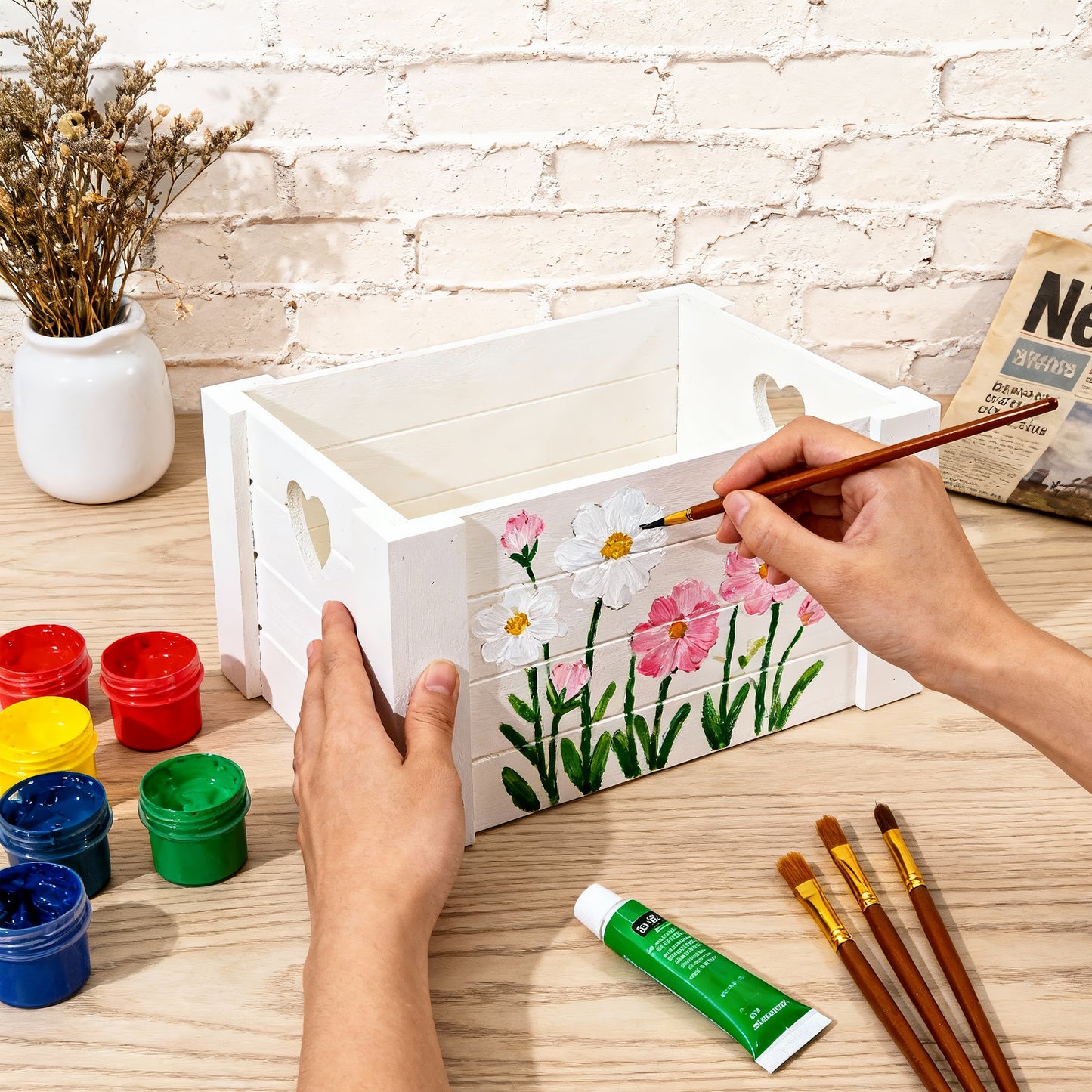 White Heart Cut-out Wooden Crate - 3 Sizes