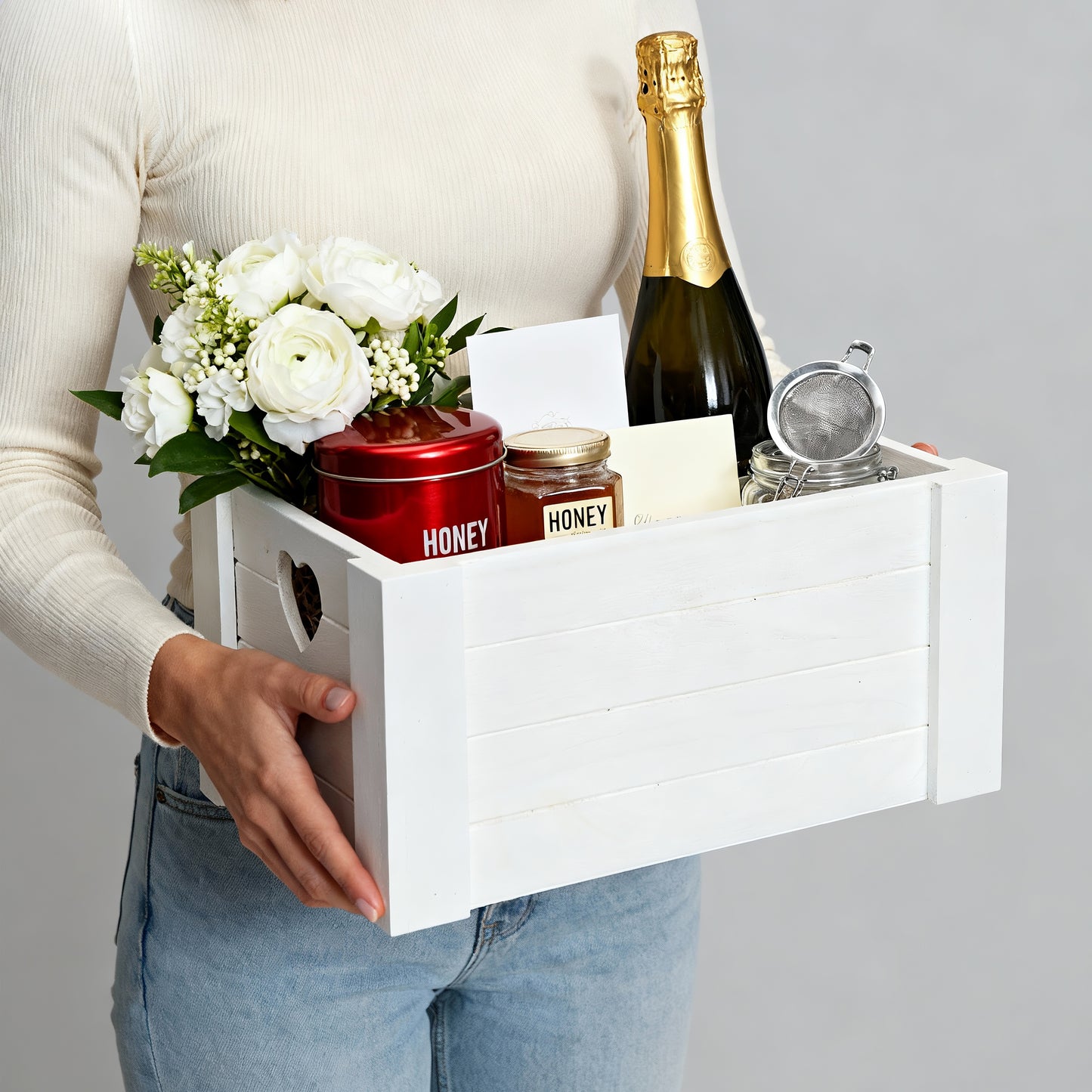 White Heart Cut-out Wooden Crate - 3 Sizes