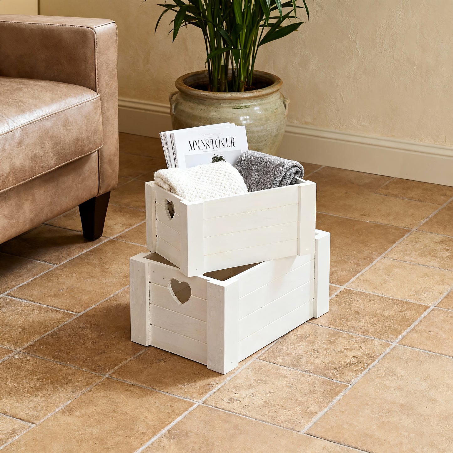 White Heart Cut-out Wooden Crate - 3 Sizes