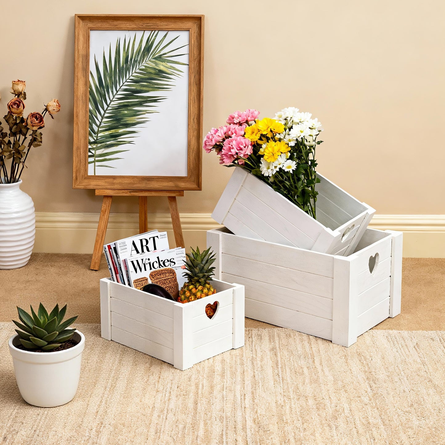 White Heart Cut-out Wooden Crate - 3 Sizes