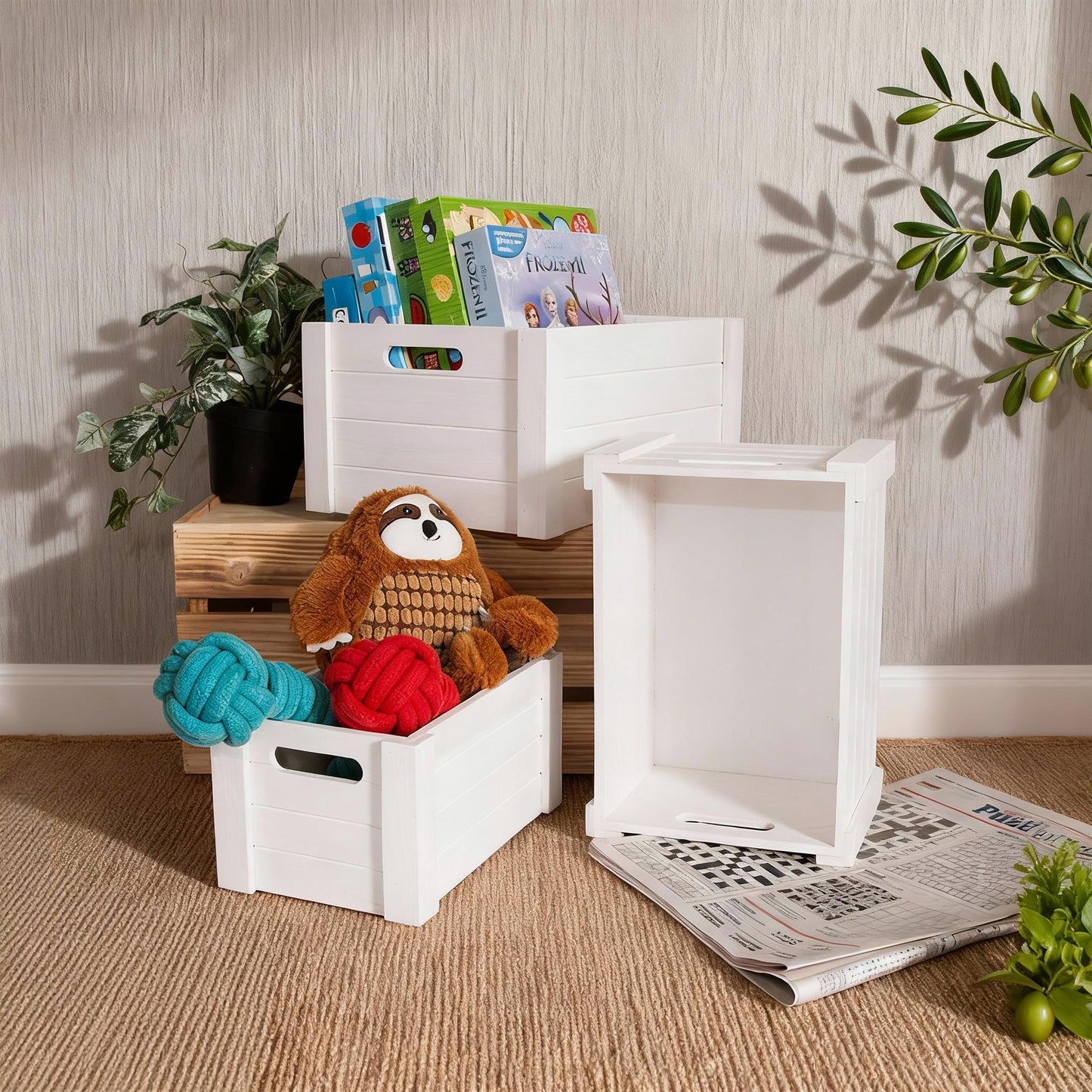 White Oval Cut-out Wooden Crate - 3 Sizes