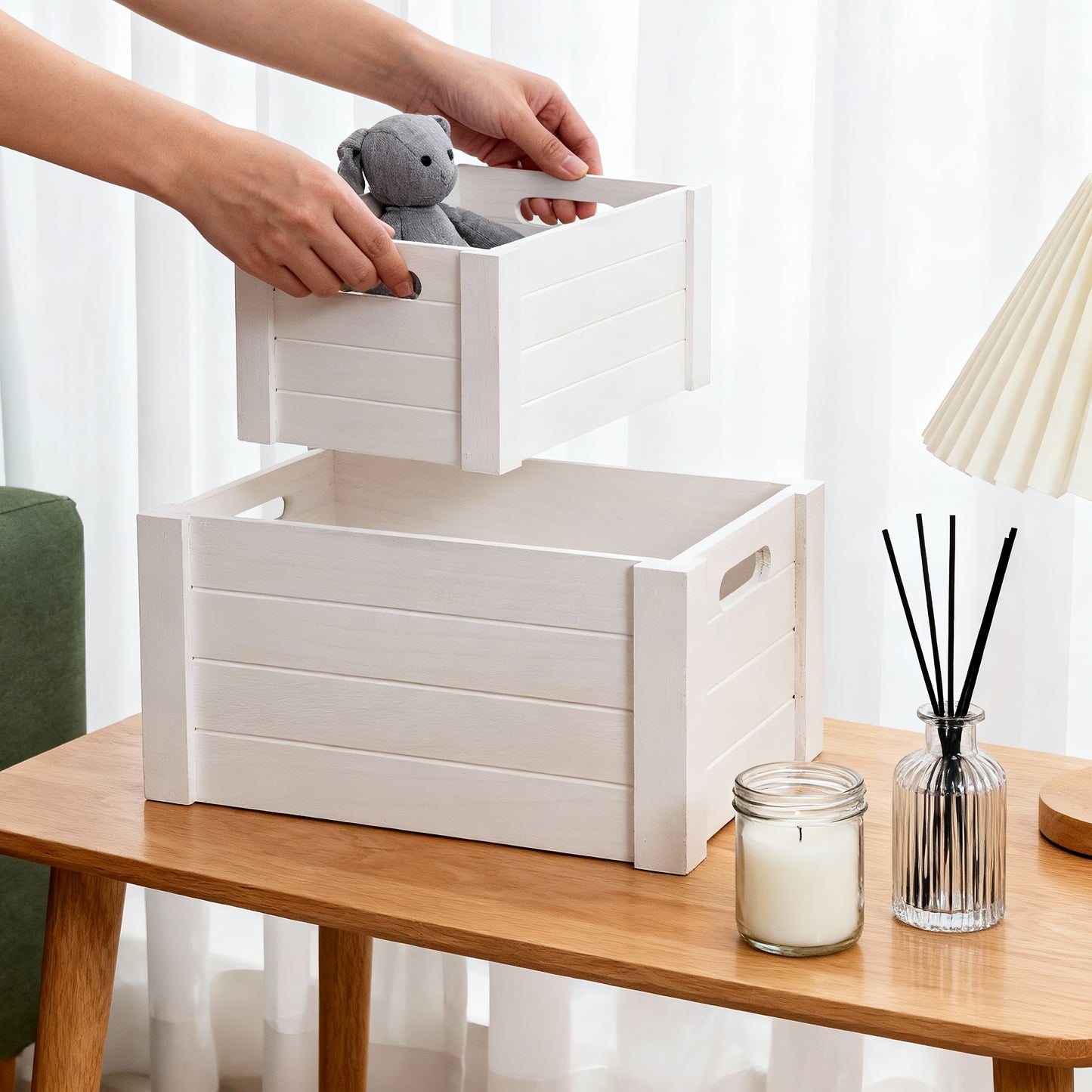 White Oval Cut-out Wooden Crate - 3 Sizes