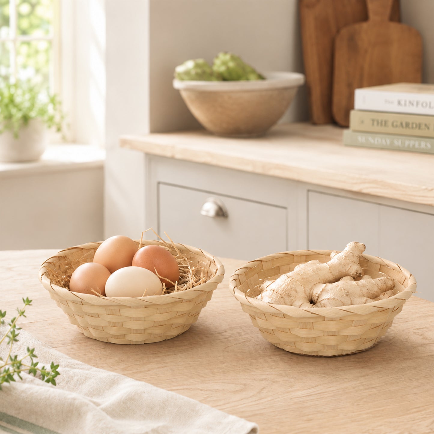 20cm Round Bamboo Packing Basket Tray