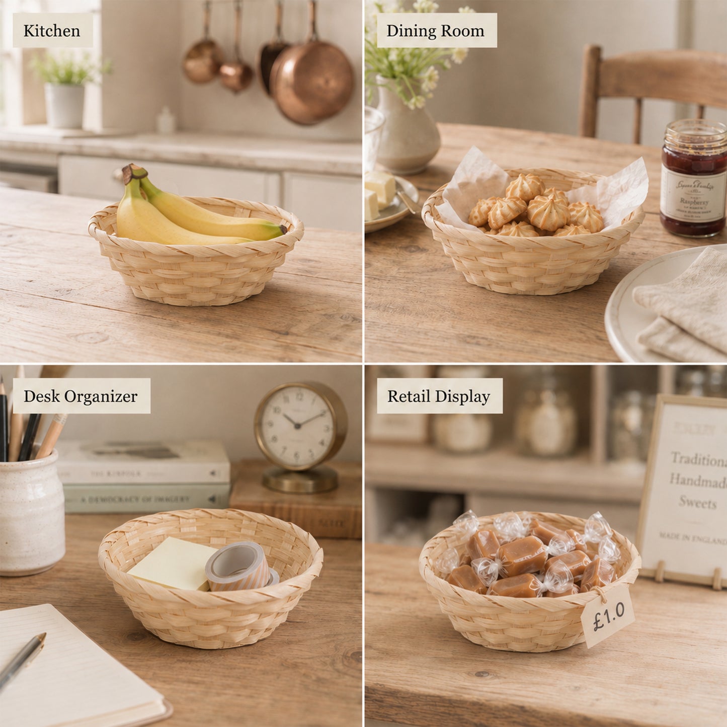 20cm Round Bamboo Packing Basket Tray