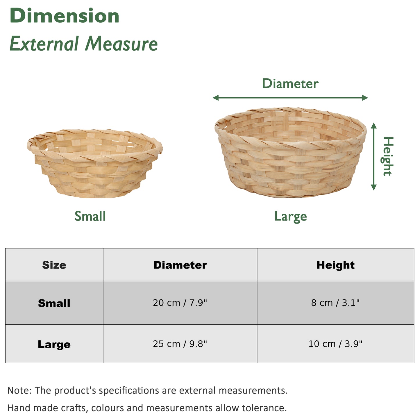 20cm Round Bamboo Packing Basket Tray