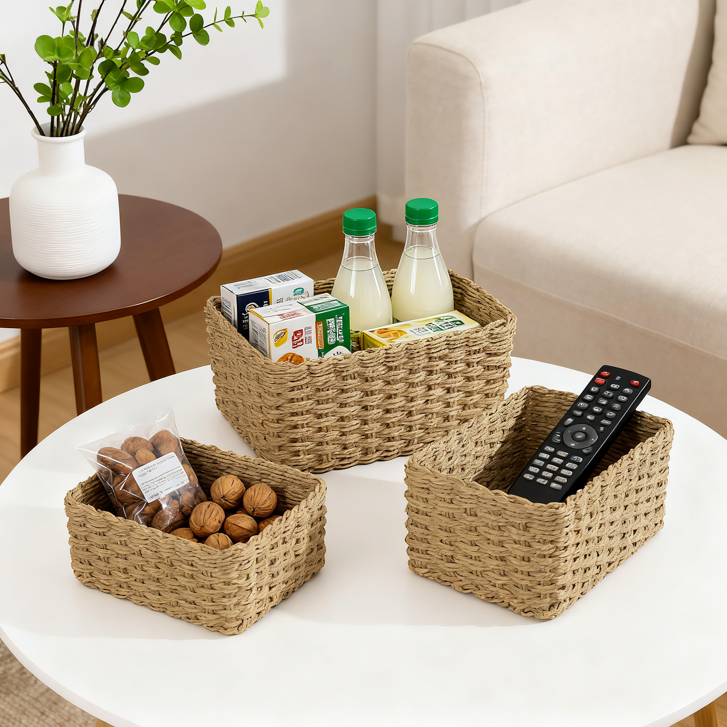 Beige Paper Rope Storage Basket Set 3