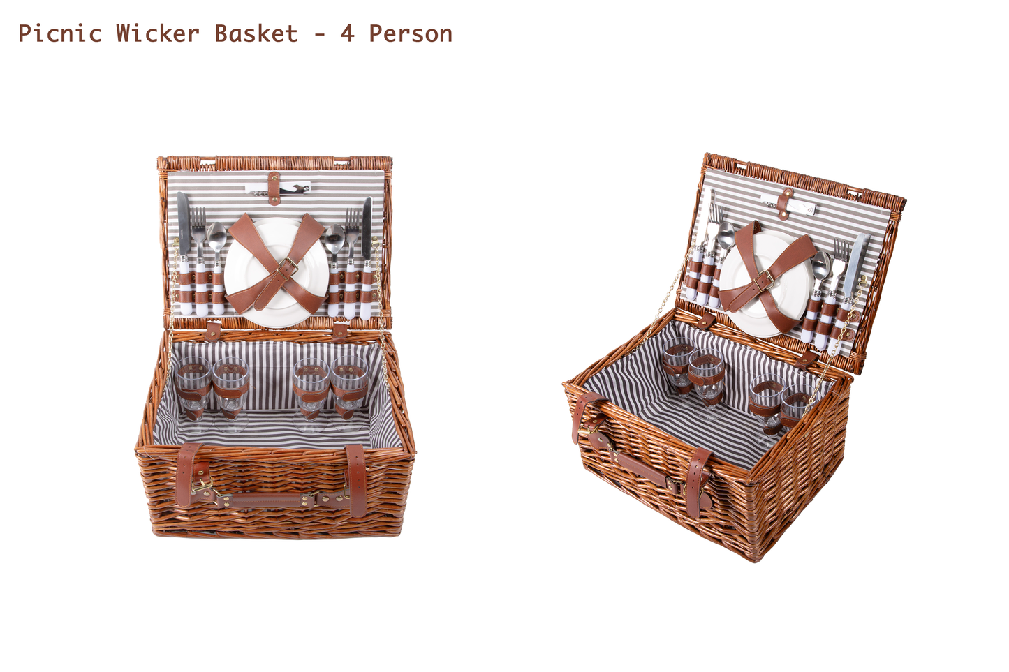 Double Steamed Picnic Wicker Hamper Basket - 2 Person / 4 Person