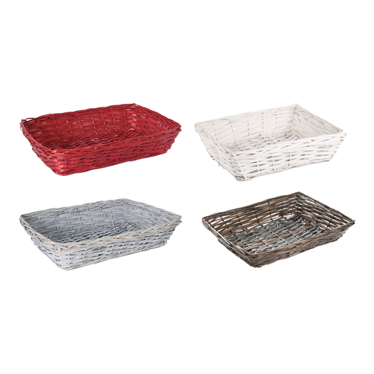 45cm Rectangular Split Willow Packing Tray - Light Steamed / White / Brown / Red / Grey