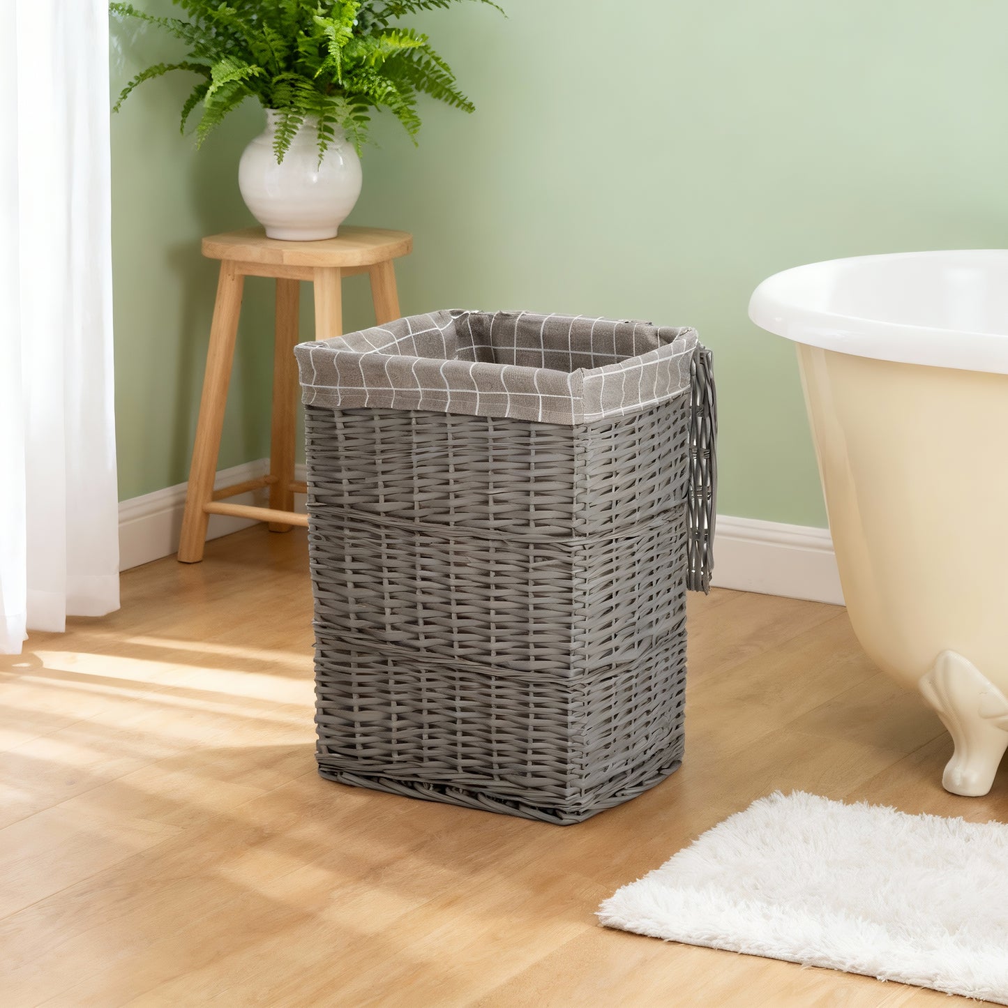Grey Rectangular Wicker Laundry Basket with Lining - 2 Sizes