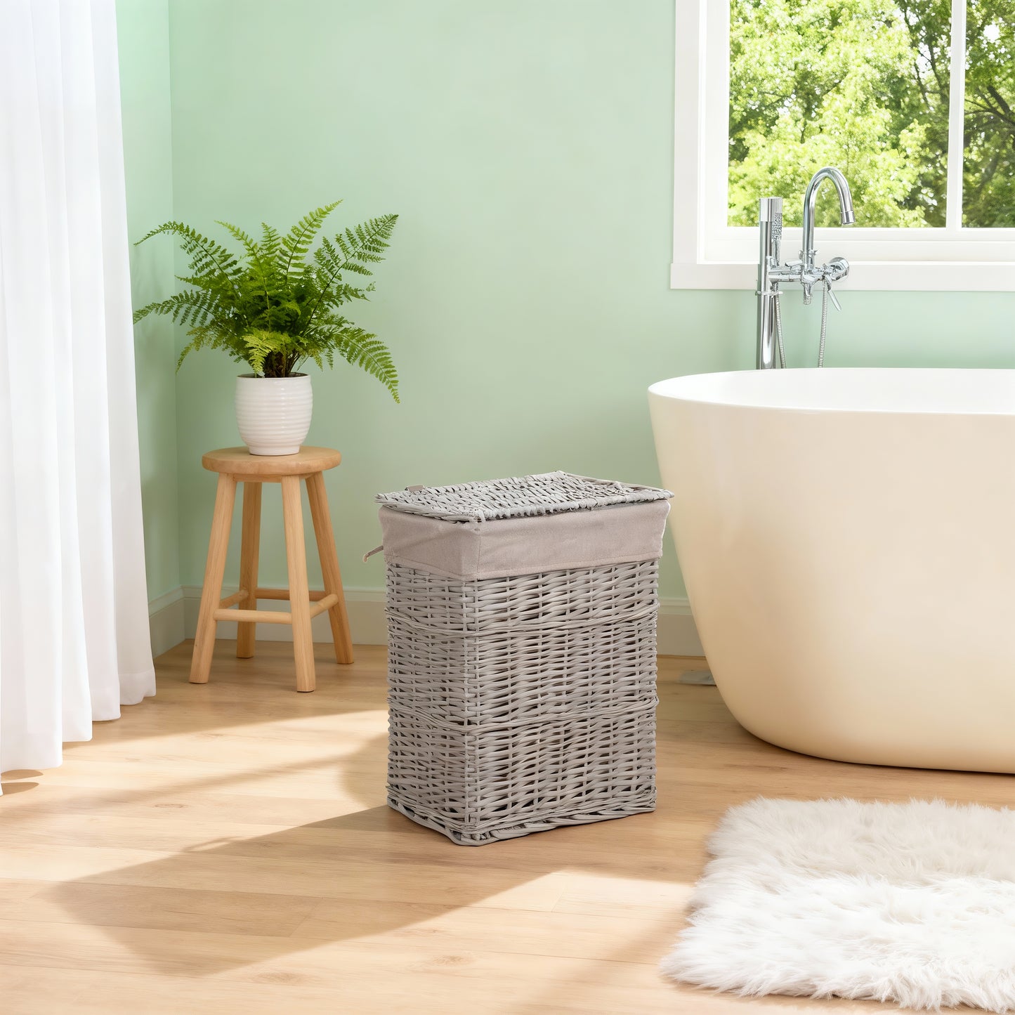 Grey Rectangular Wicker Laundry Basket with Lining - 2 Sizes