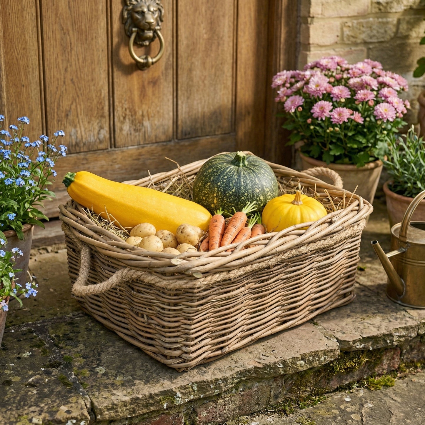 Rectangular Rope Handled Wicker Log Basket - 3 Sizes