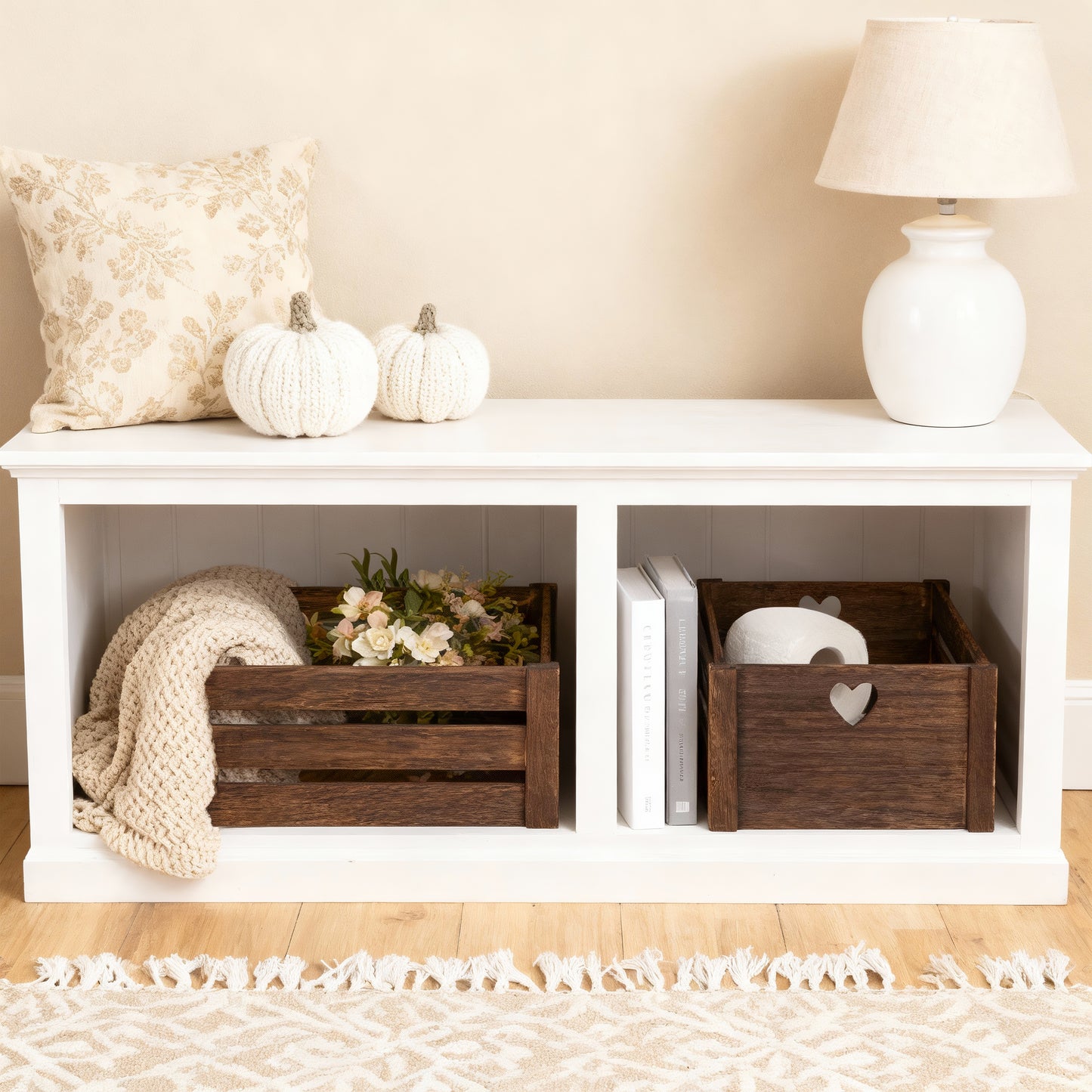 Brown Heart Cut-out Slatted Wooden Crate - 3 Sizes