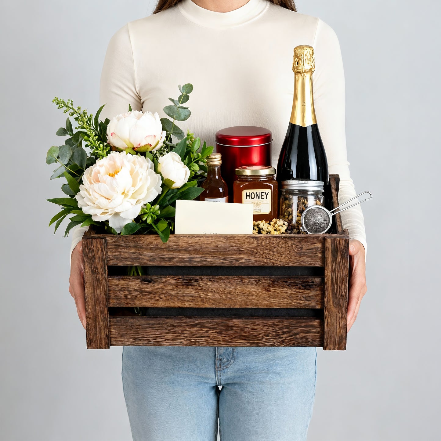 Brown Heart Cut-out Slatted Wooden Crate - 3 Sizes