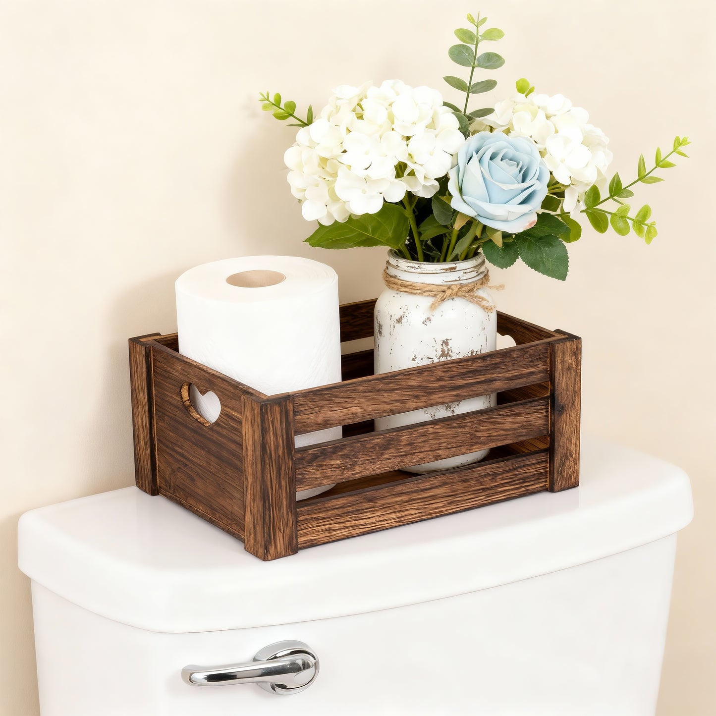 Brown Heart Cut-out Slatted Wooden Crate - 3 Sizes