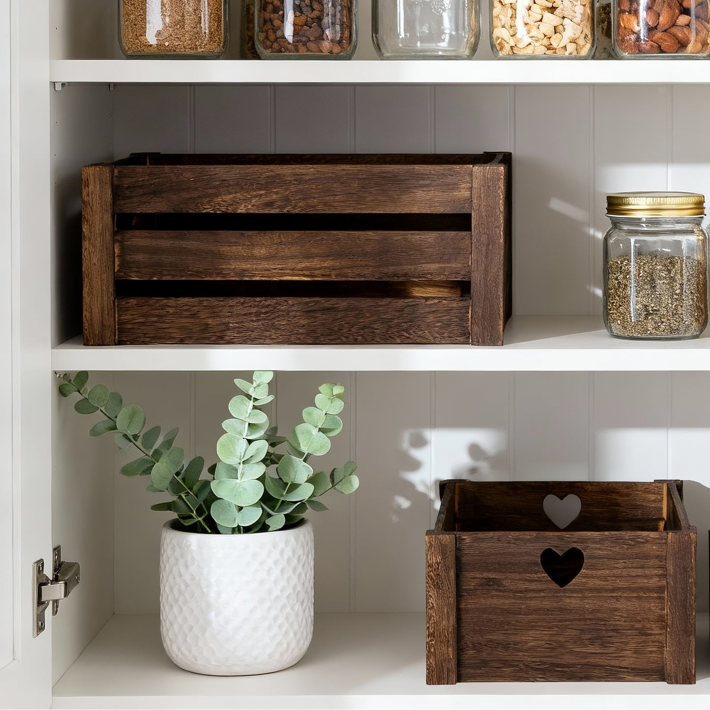 Brown Heart Cut-out Slatted Wooden Crate - 3 Sizes