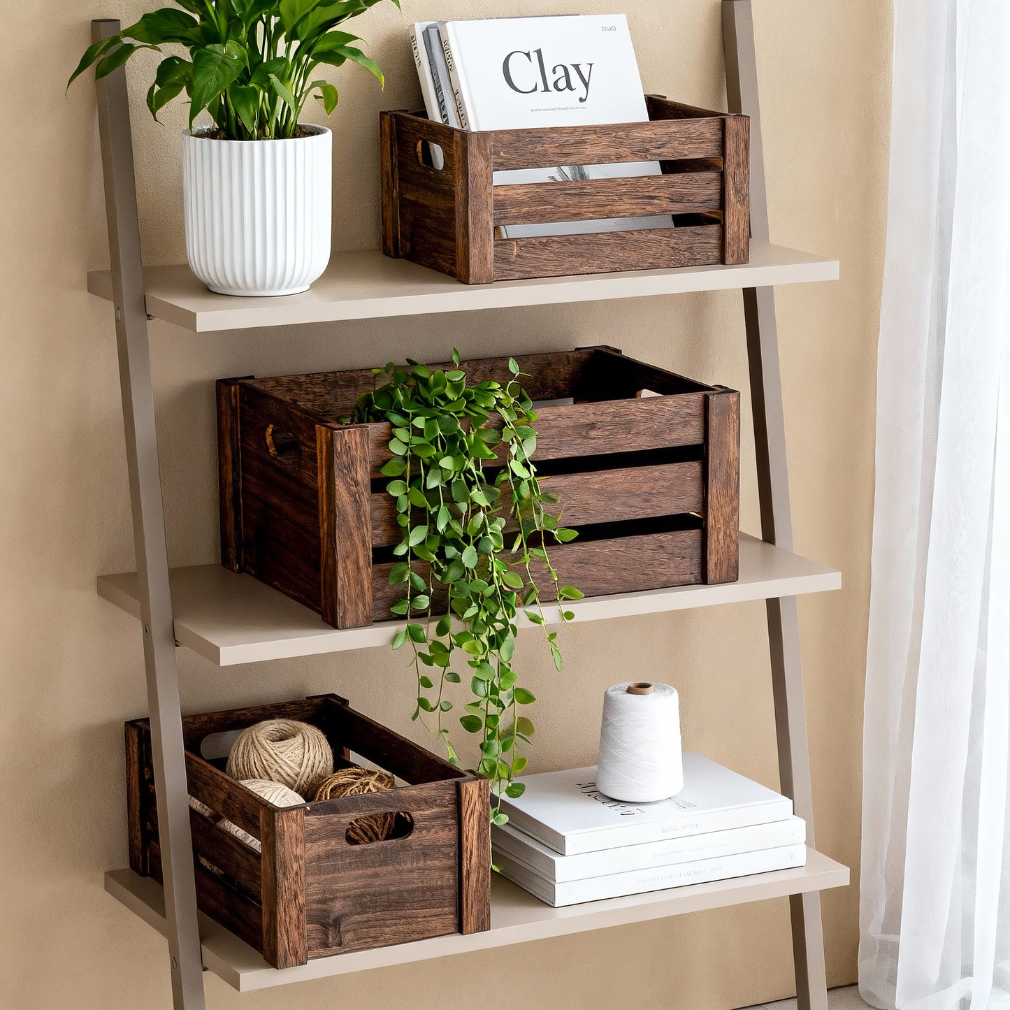 Brown Oval Cut-out Slatted Wooden Crate - 3 Sizes
