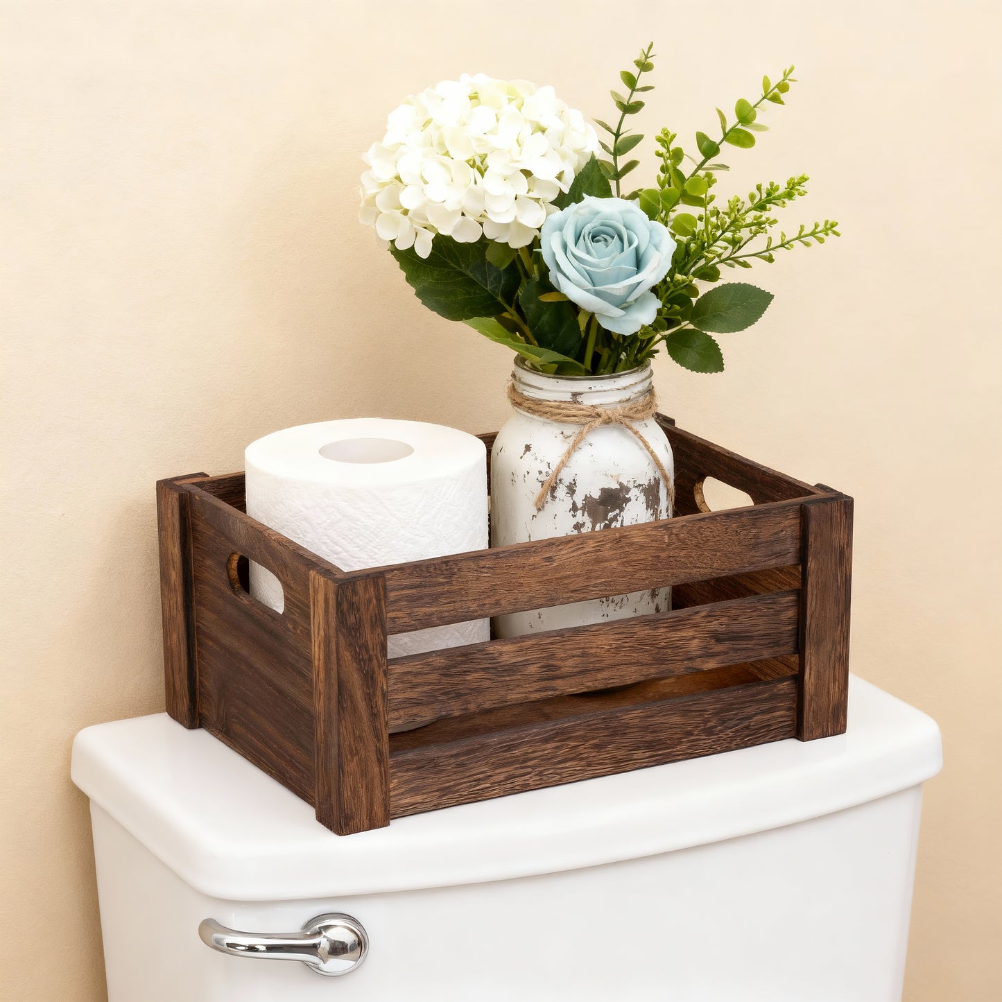 Brown Oval Cut-out Slatted Wooden Crate - 3 Sizes