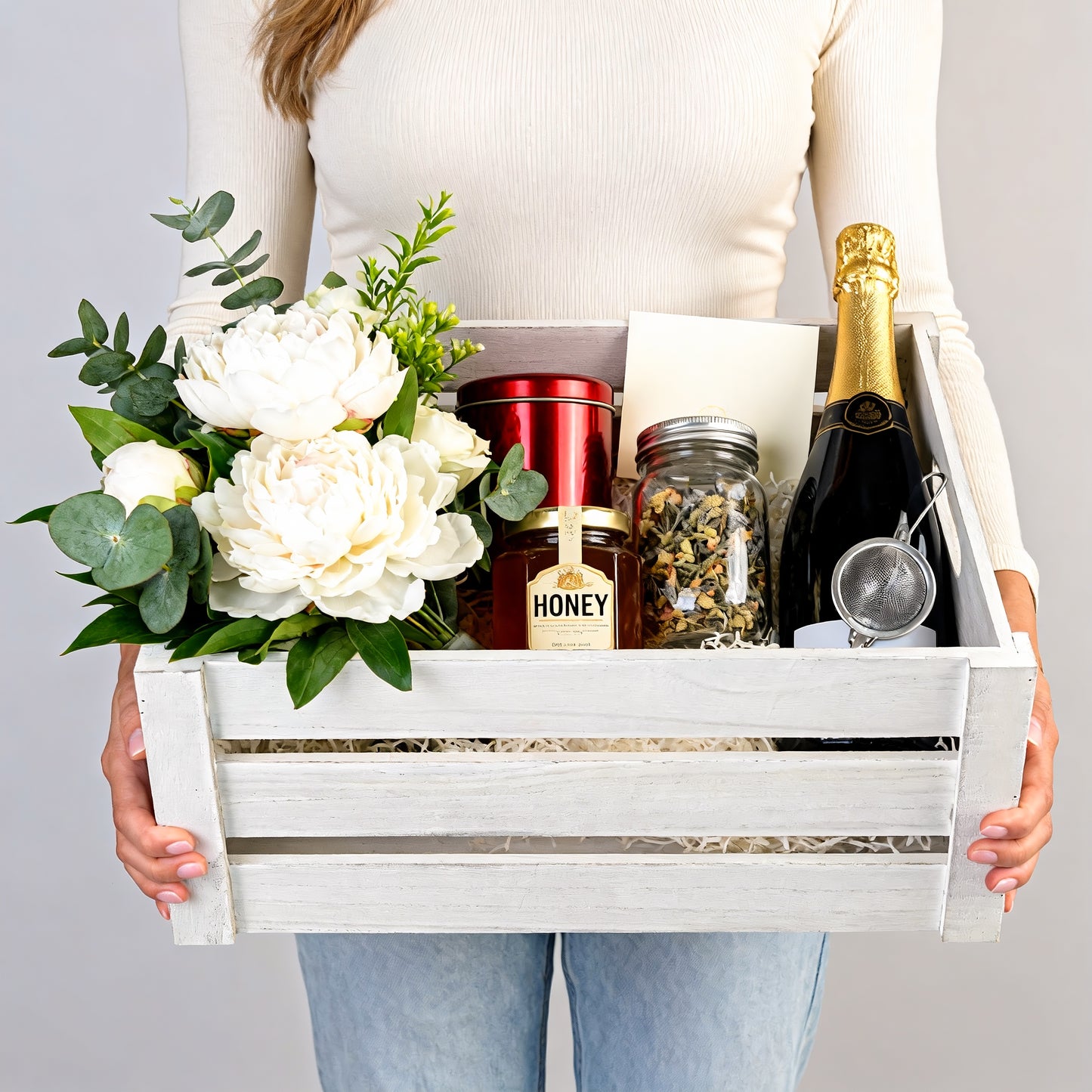 Grey Oval Cut-out Slatted Wooden Crate - 3 Sizes