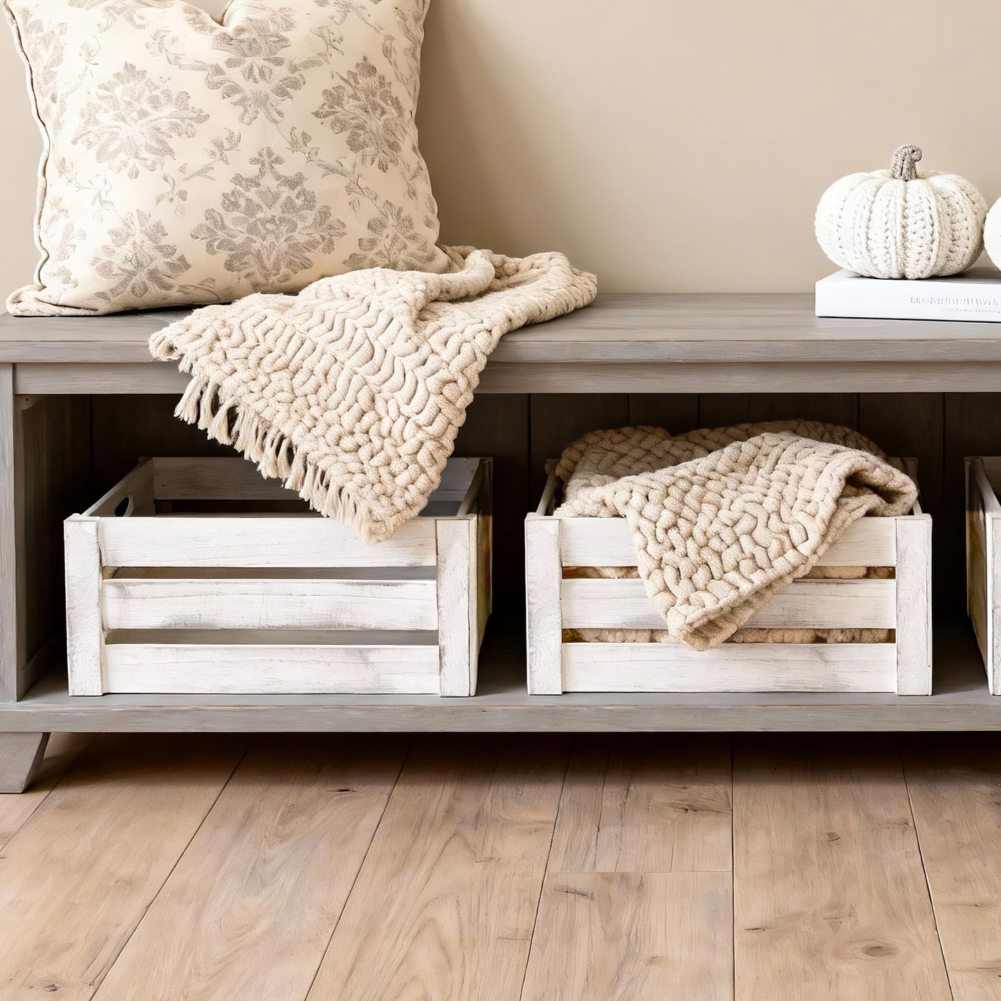 Grey Oval Cut-out Slatted Wooden Crate - 3 Sizes