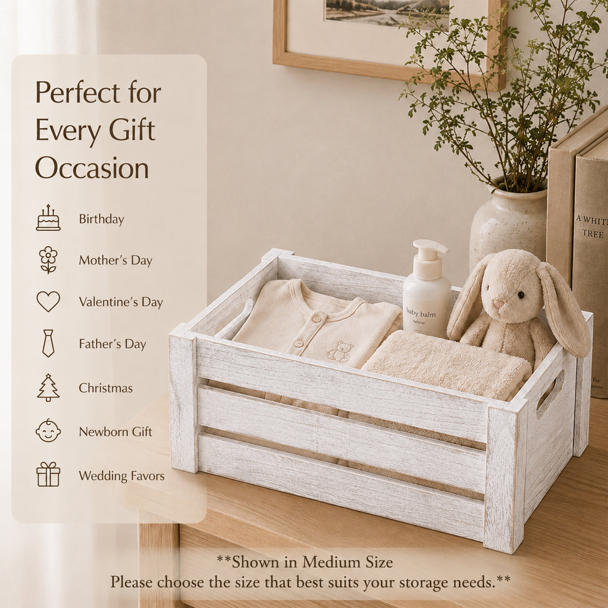 Grey Oval Cut-out Slatted Wooden Crate - 3 Sizes