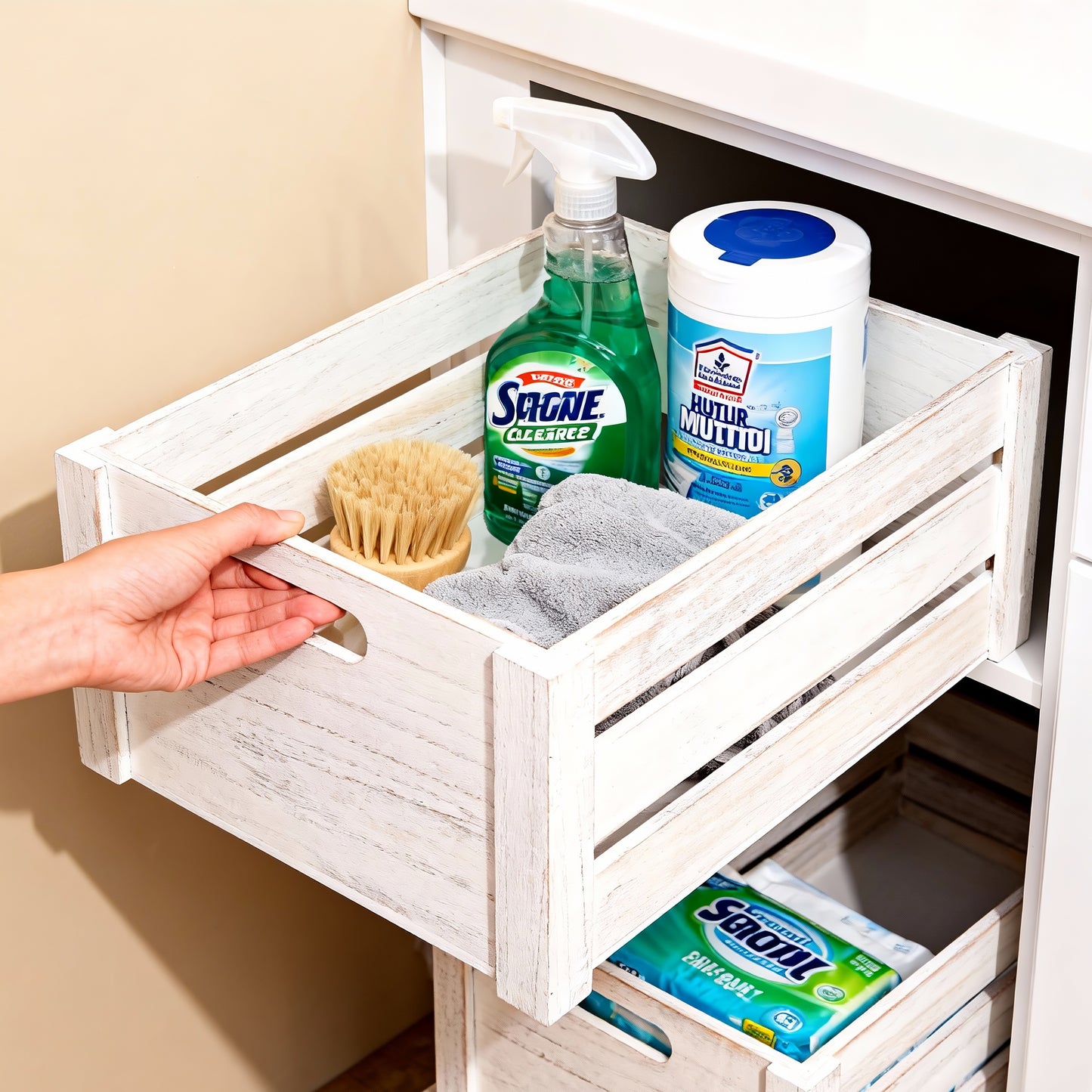 Grey Oval Cut-out Slatted Wooden Crate - 3 Sizes