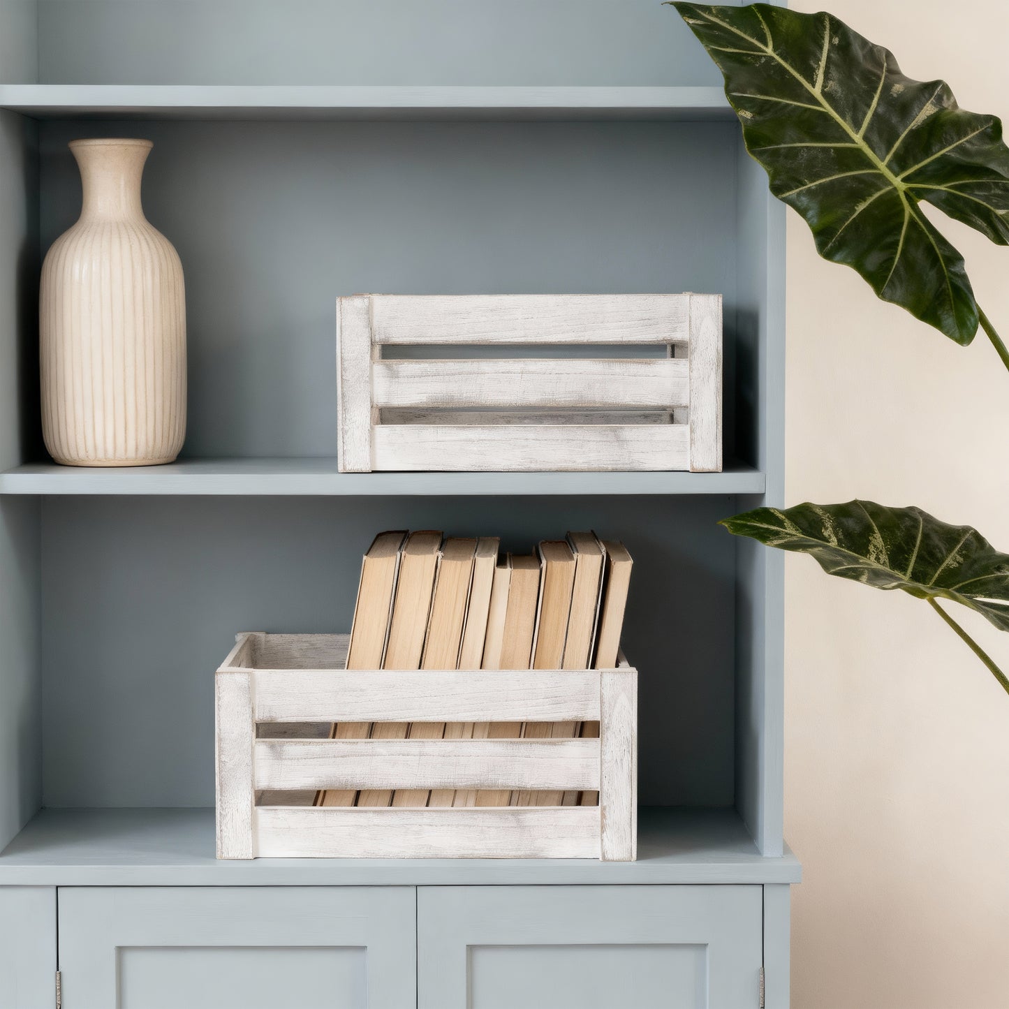 Grey Oval Cut-out Slatted Wooden Crate - 3 Sizes