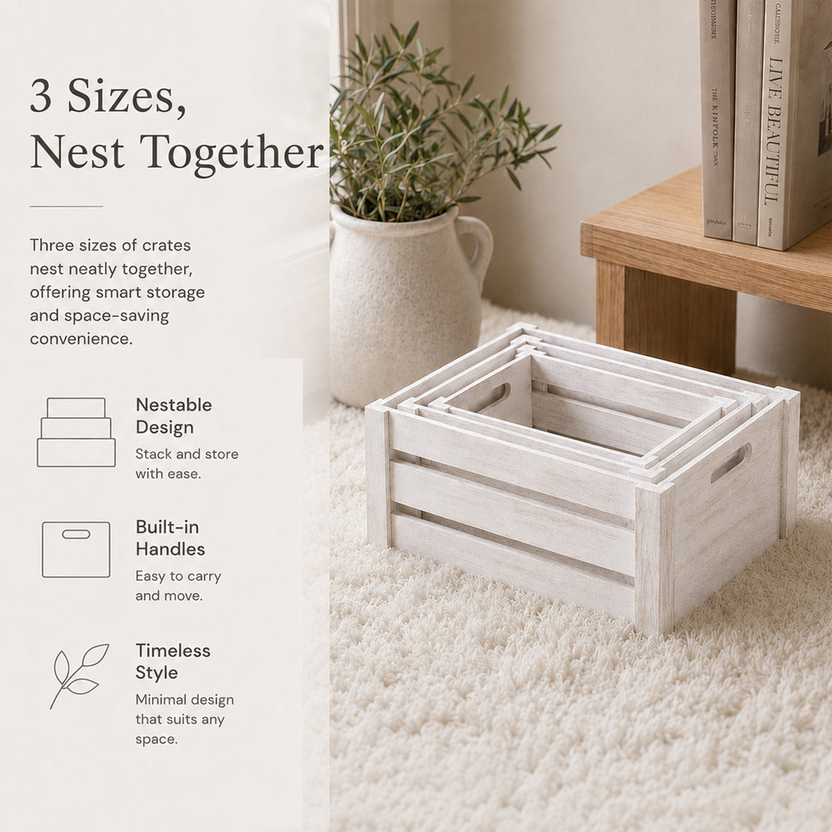 Grey Oval Cut-out Slatted Wooden Crate - 3 Sizes