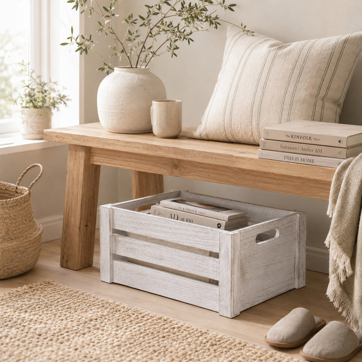 Grey Oval Cut-out Slatted Wooden Crate - 3 Sizes