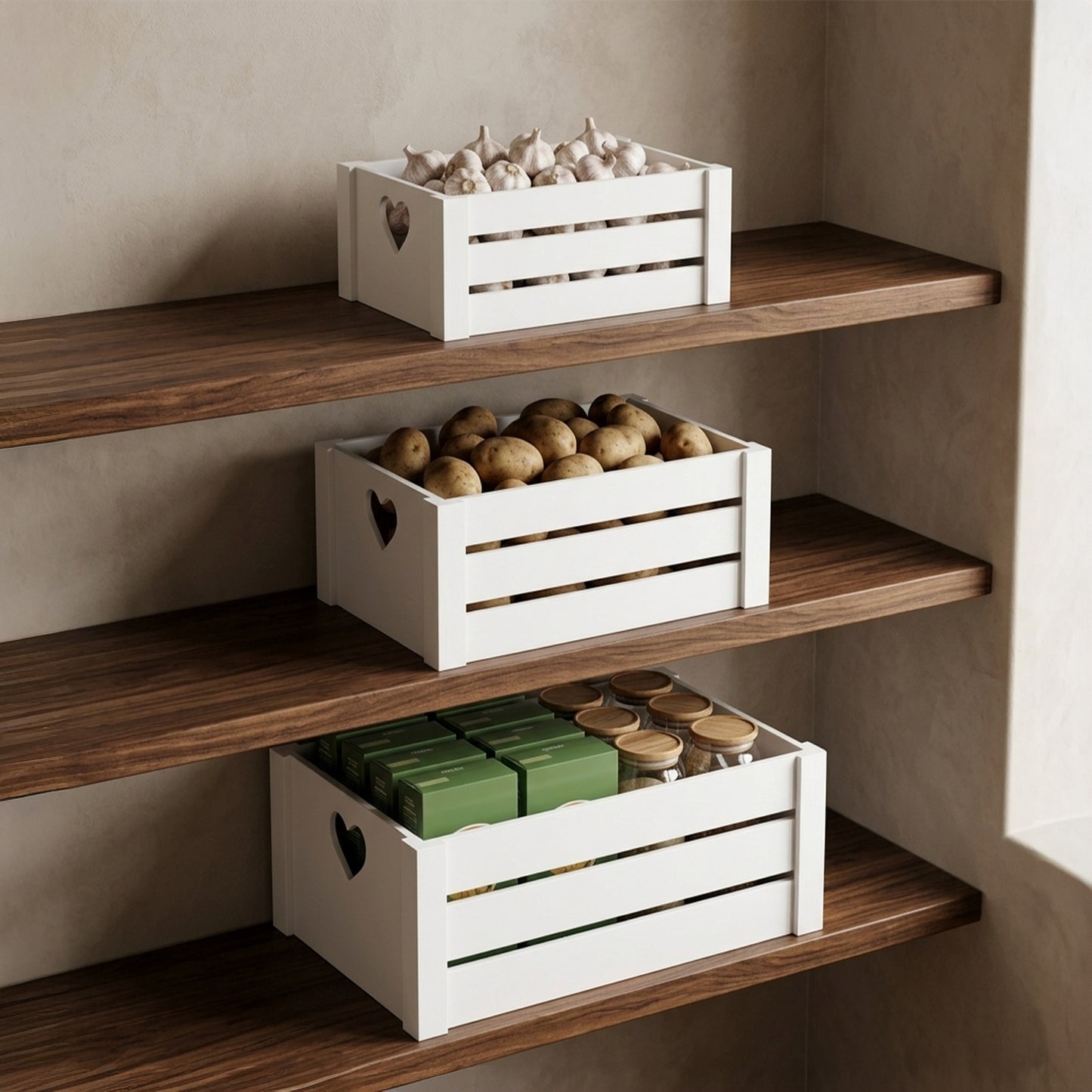 White Heart Cut-out Slatted Wooden Crate - 3 Sizes