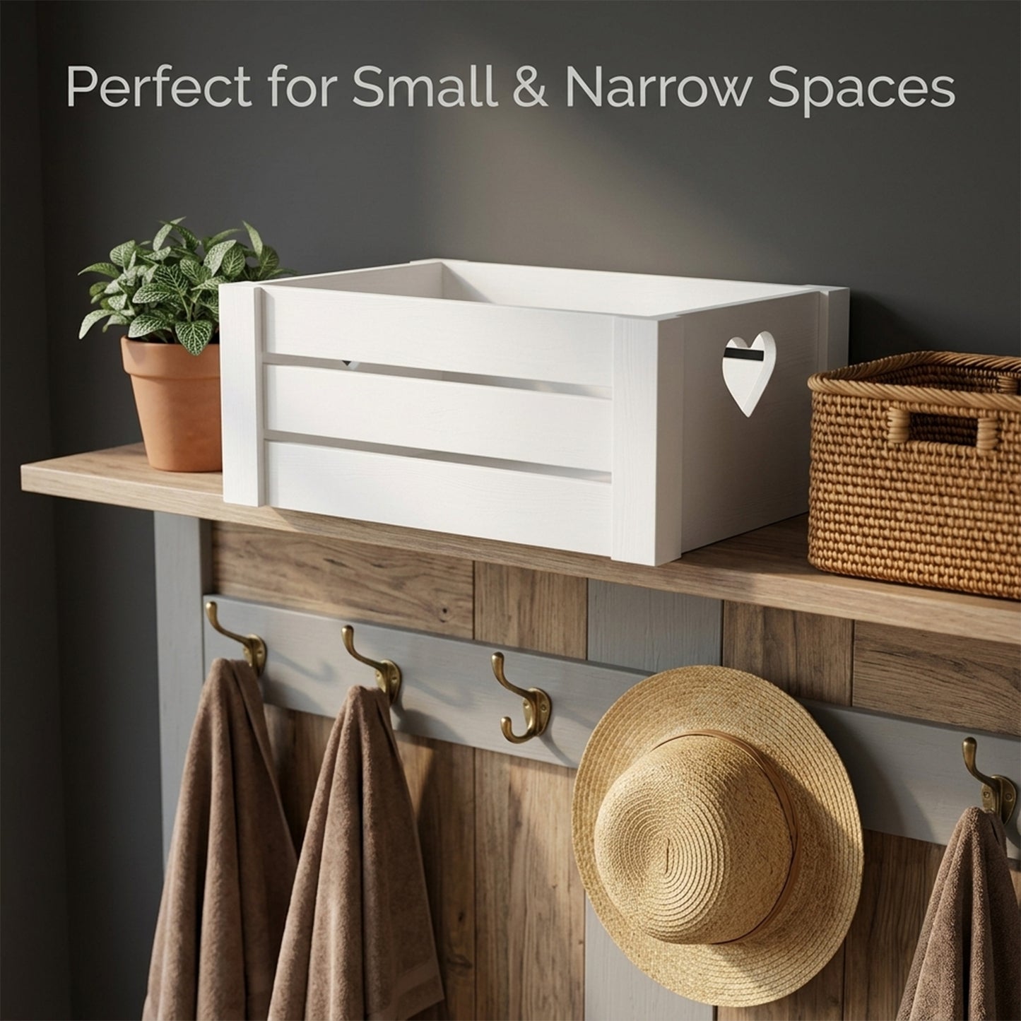 White Heart Cut-out Slatted Wooden Crate - 3 Sizes