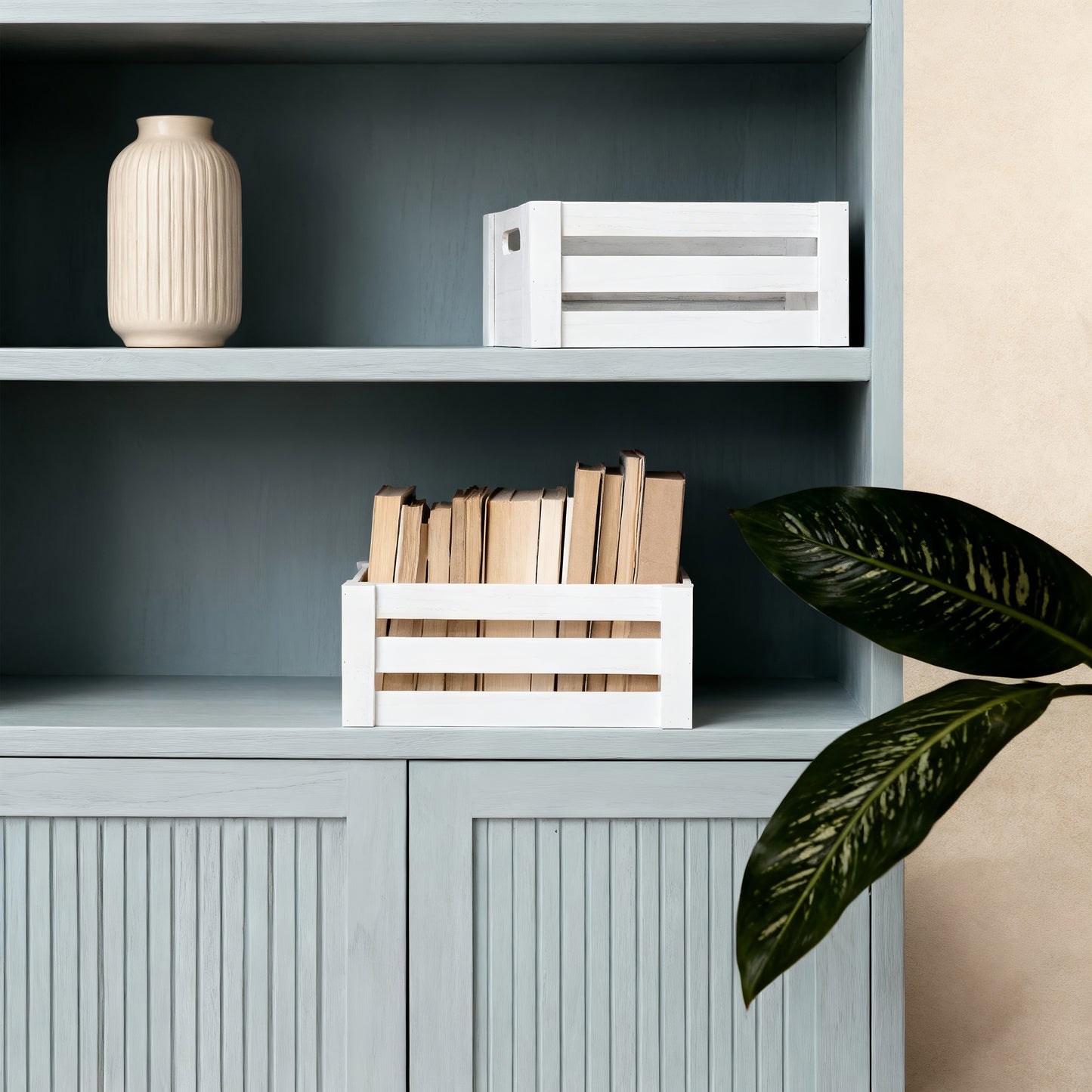 White Oval Cut-out Slatted Wooden Crate - 3 Sizes