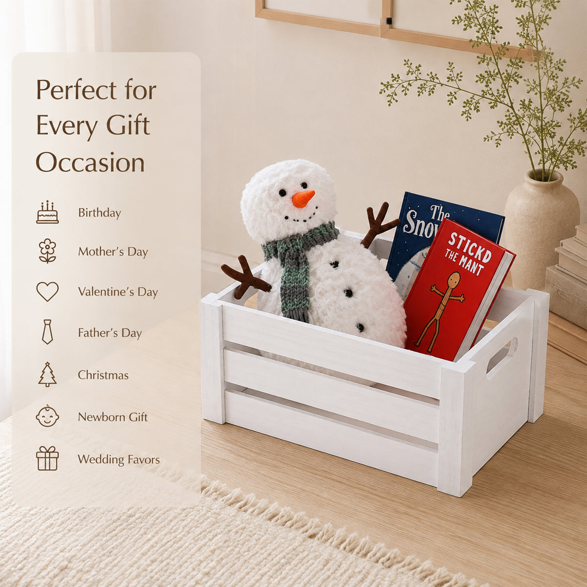 White Oval Cut-out Slatted Wooden Crate - 3 Sizes