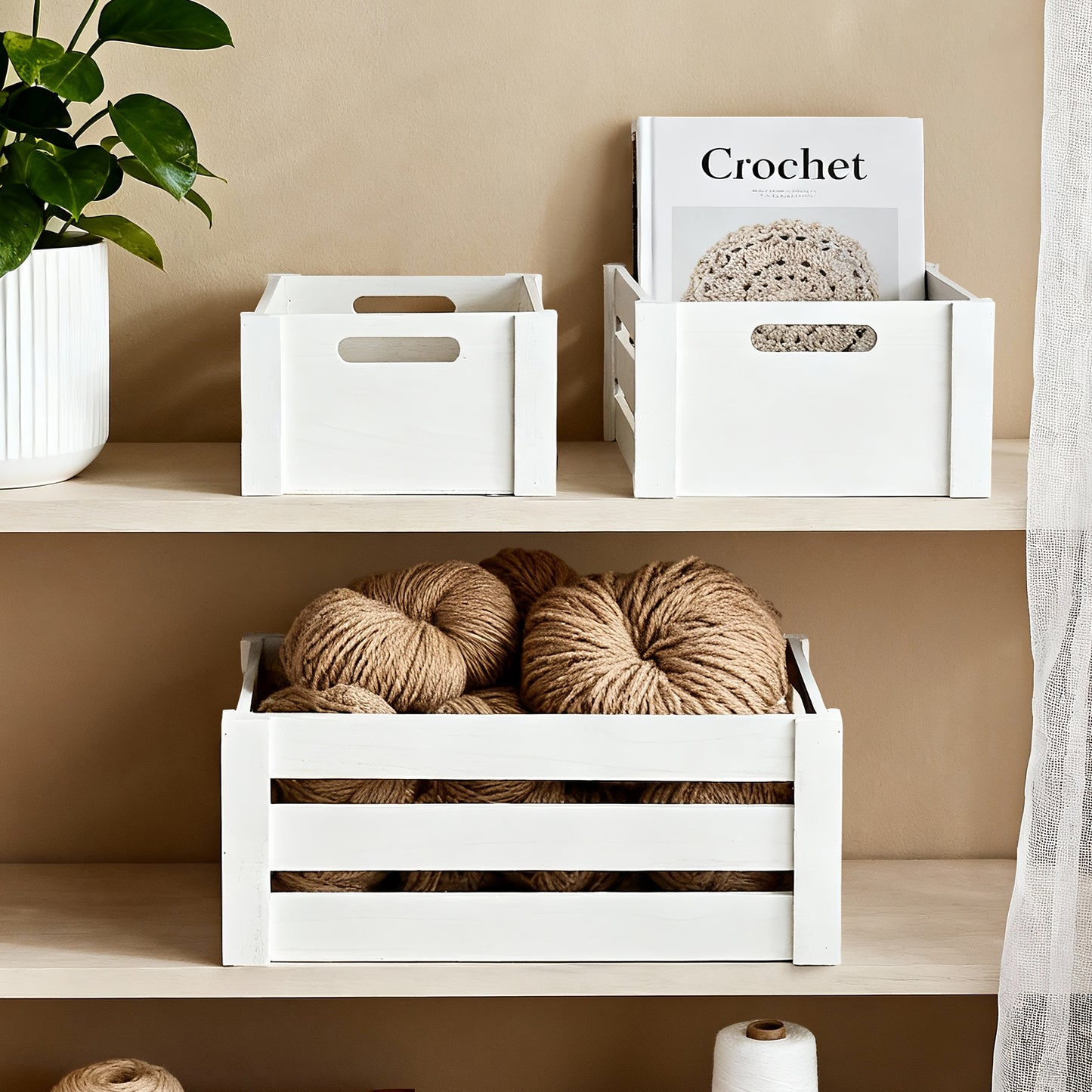 White Oval Cut-out Slatted Wooden Crate - 3 Sizes