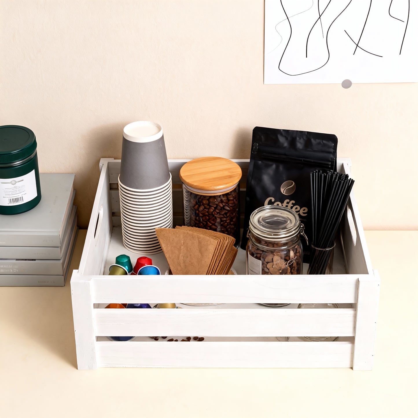 White Oval Cut-out Slatted Wooden Crate - 3 Sizes