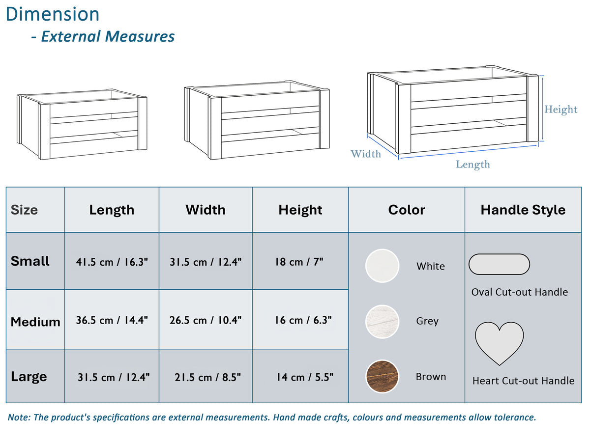 White Oval Cut-out Slatted Wooden Crate - 3 Sizes