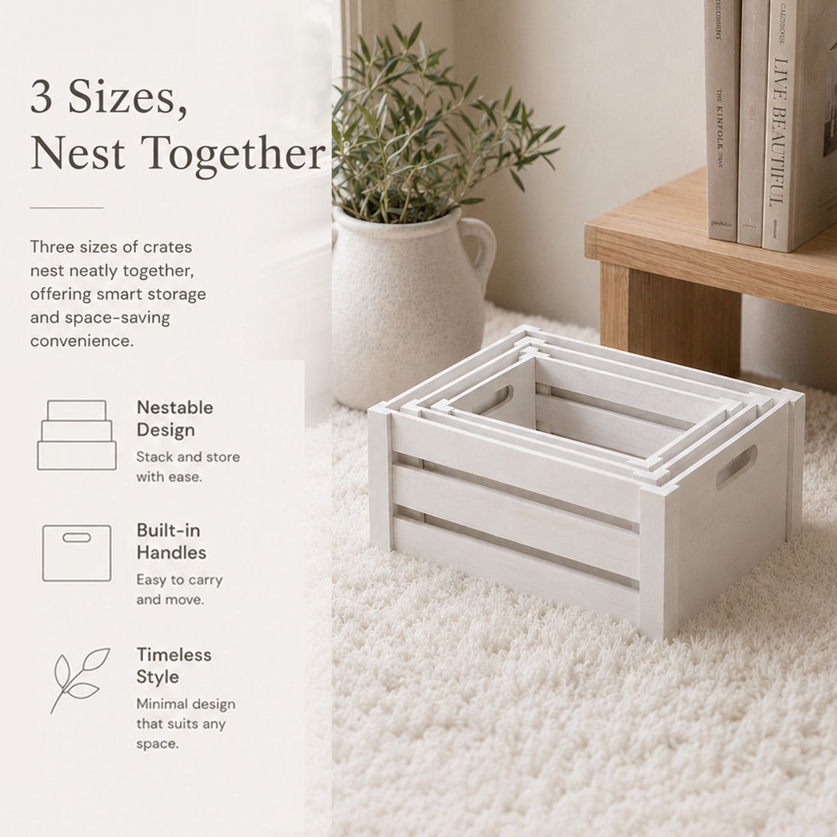 White Oval Cut-out Slatted Wooden Crate - 3 Sizes