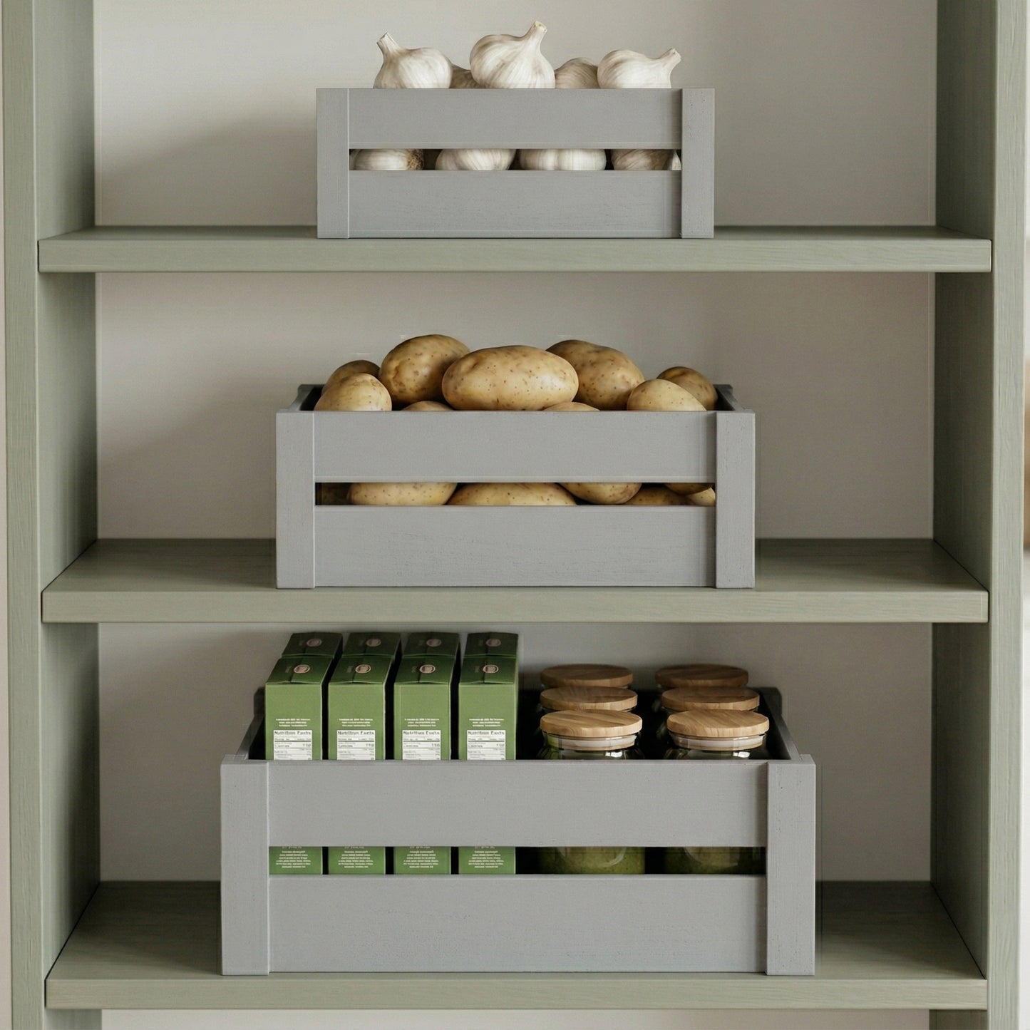 Grey Wooden Crate with Handle - 3 Sizes
