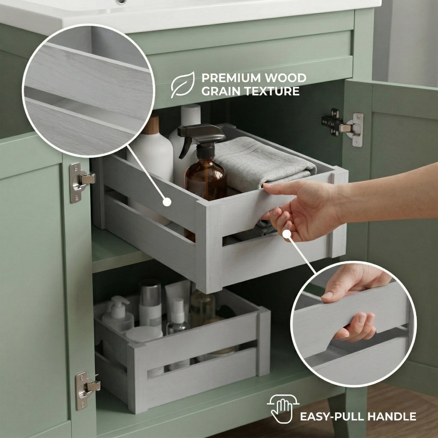 Grey Wooden Crate with Handle - 3 Sizes