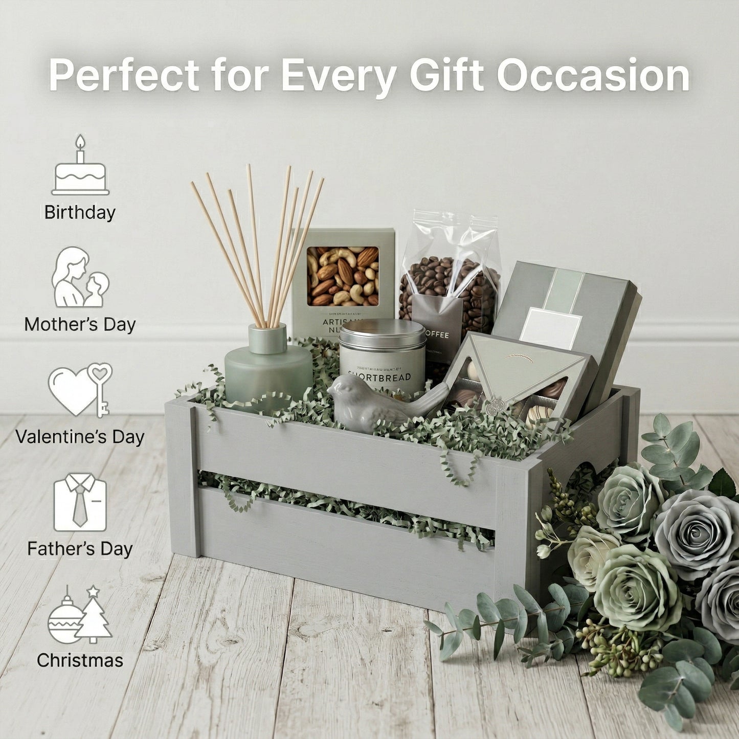 Grey Wooden Crate with Handle - 3 Sizes