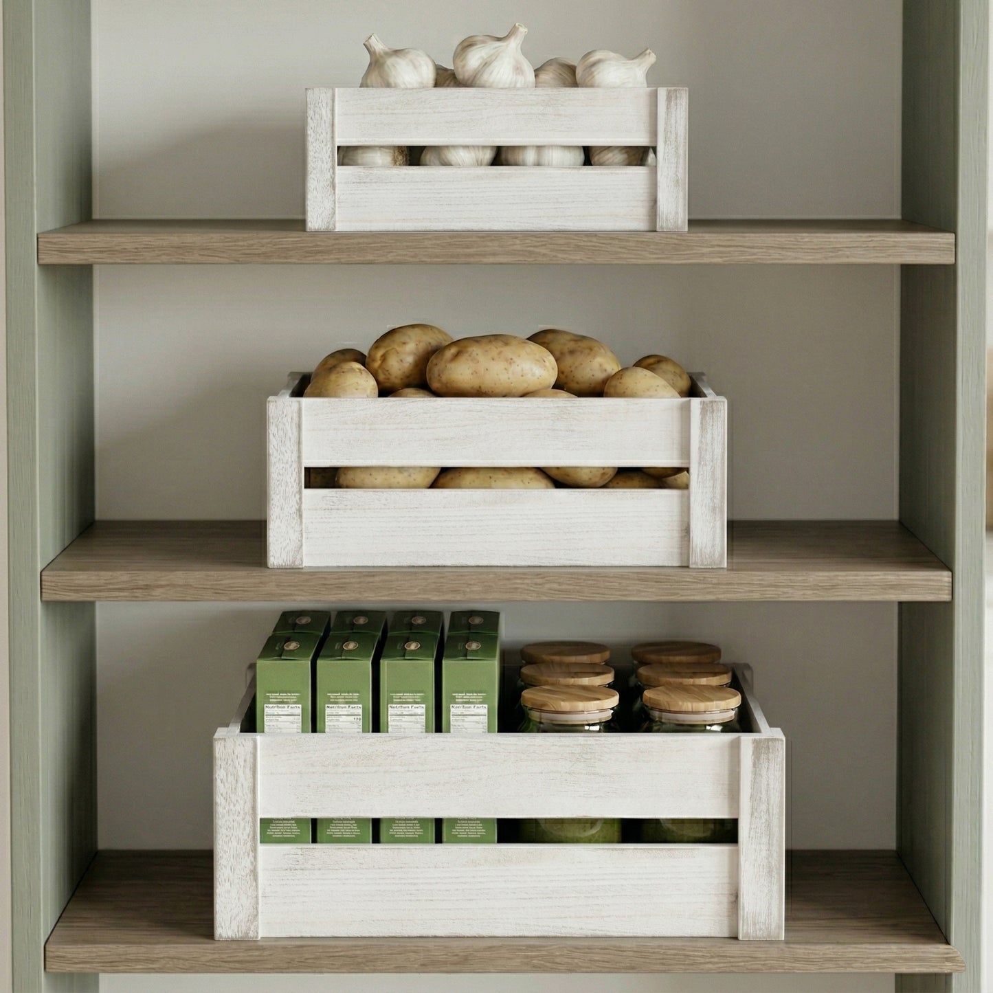 White Wash Wooden Crate with Handle - 3 Sizes