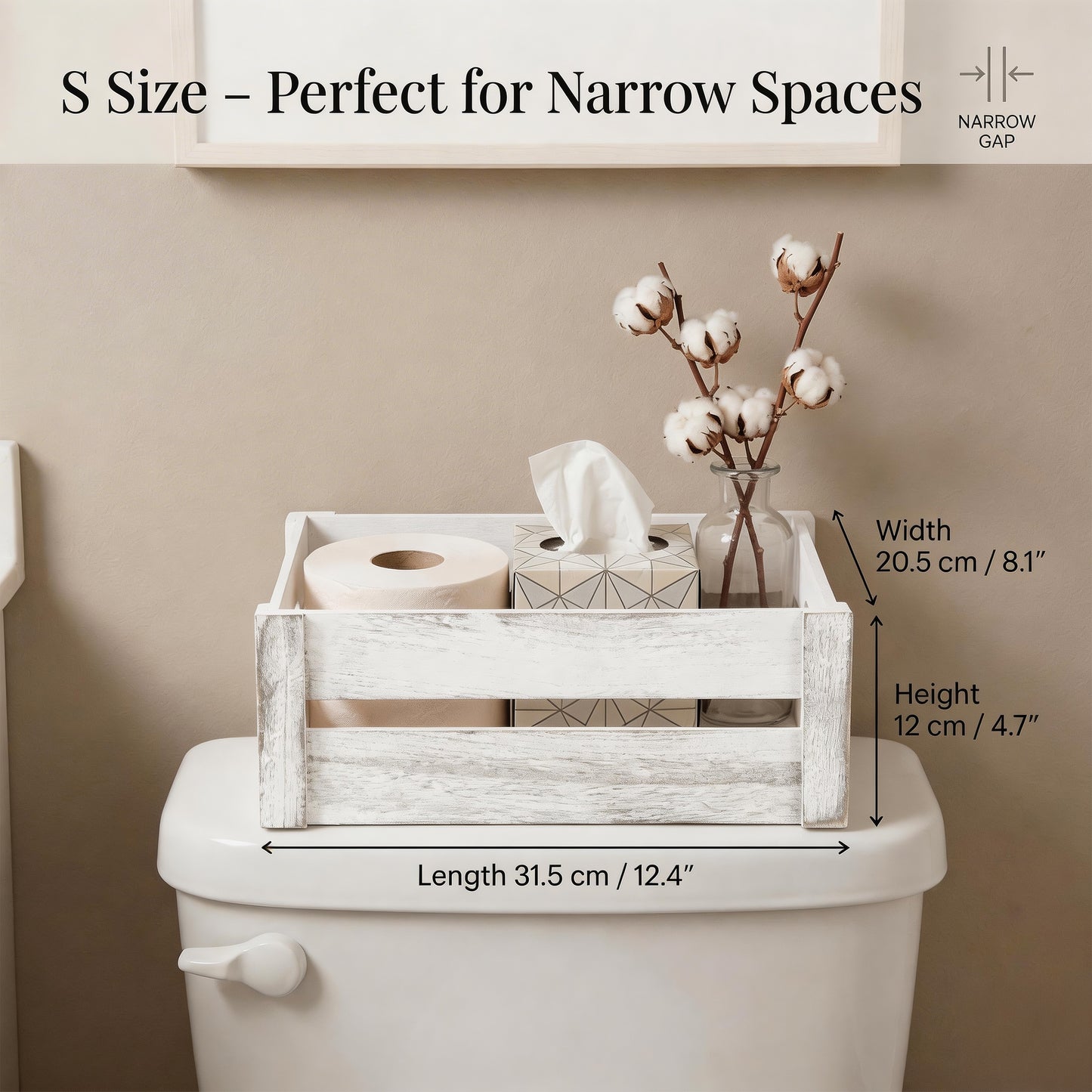 White Wash Wooden Crate with Handle - 3 Sizes
