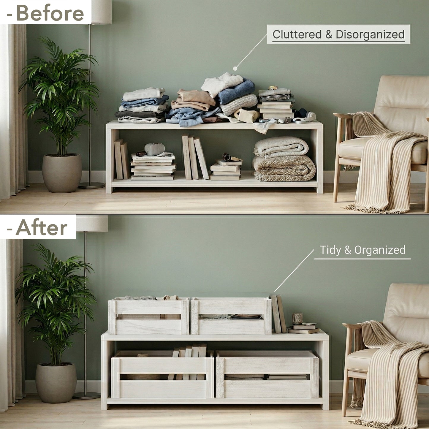 White Wash Wooden Crate with Handle - 3 Sizes