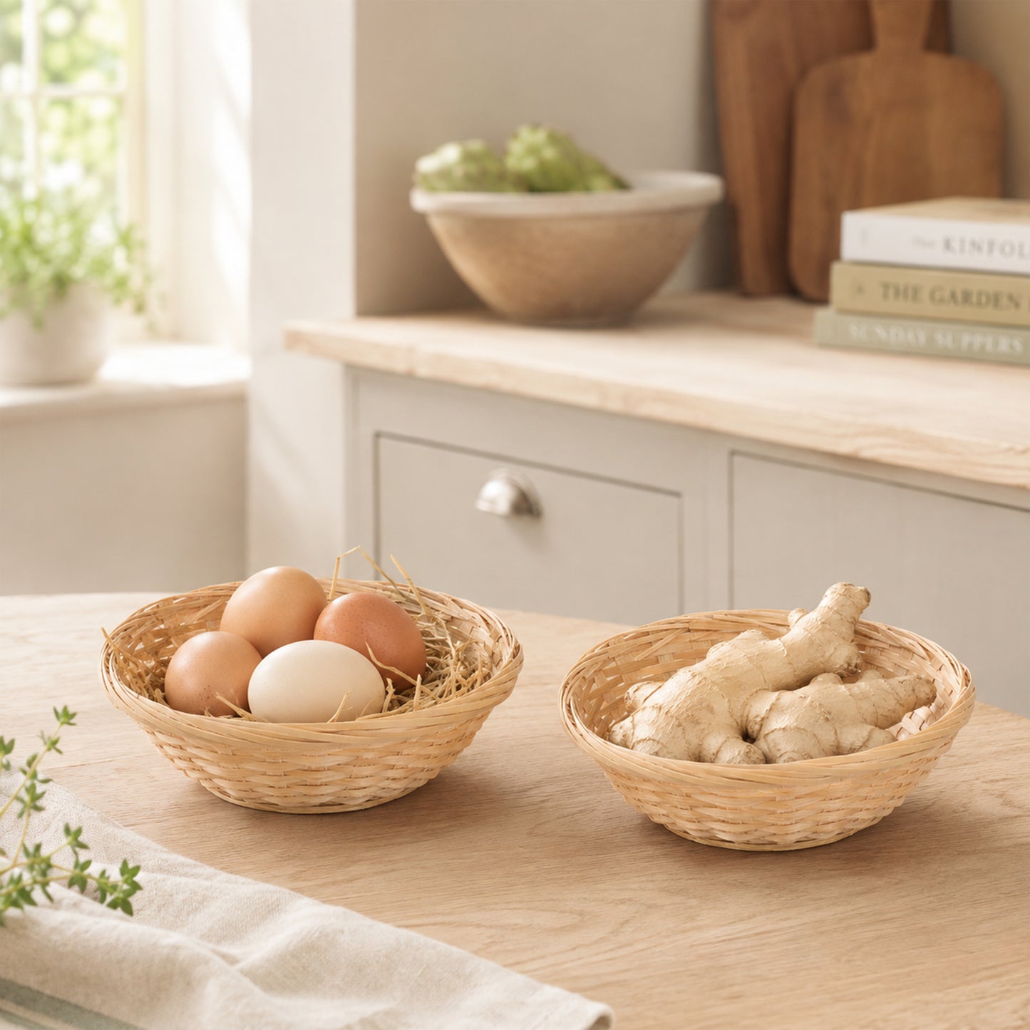 7" Round Bamboo Packing Basket Tray