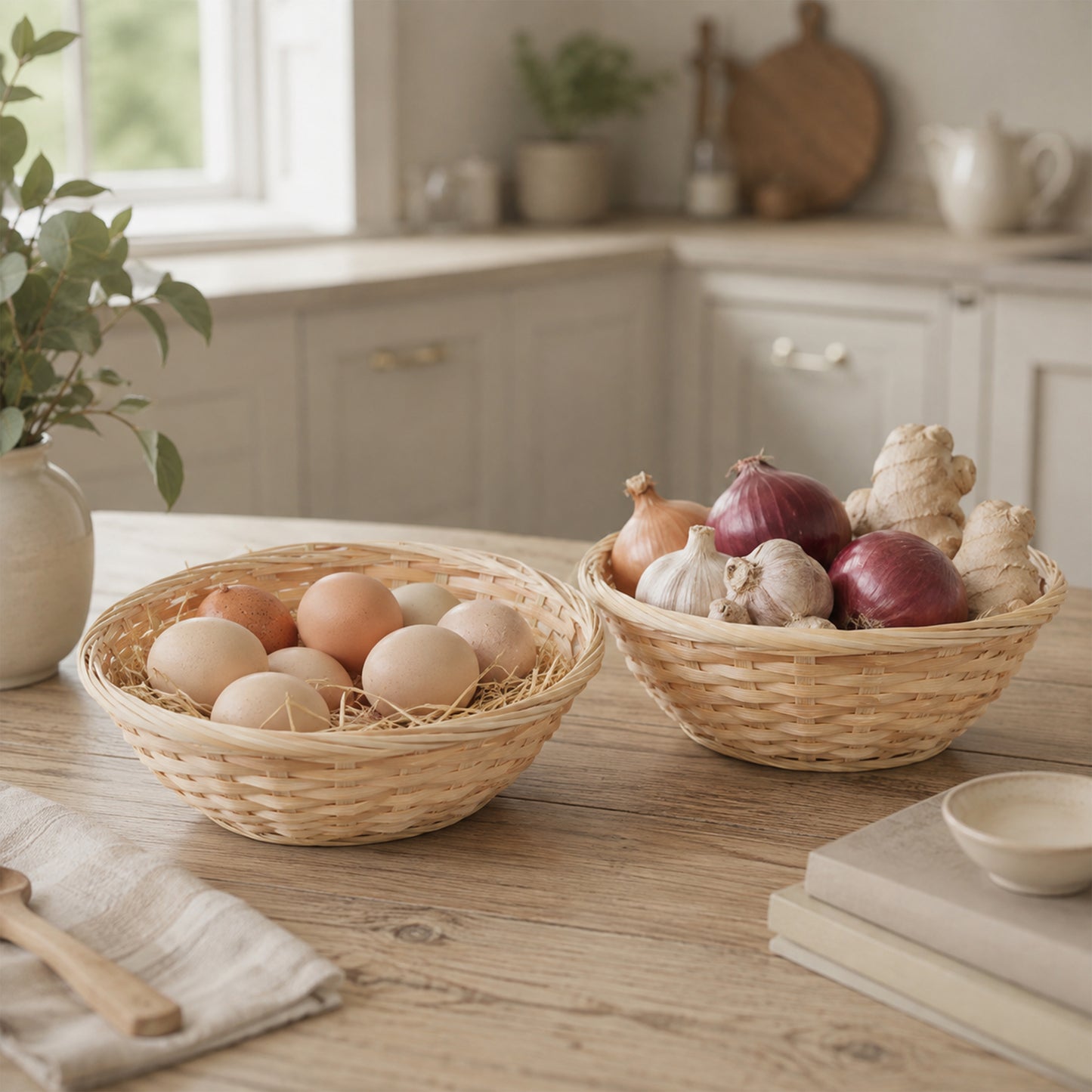 9" Round Bamboo Packing Basket Tray