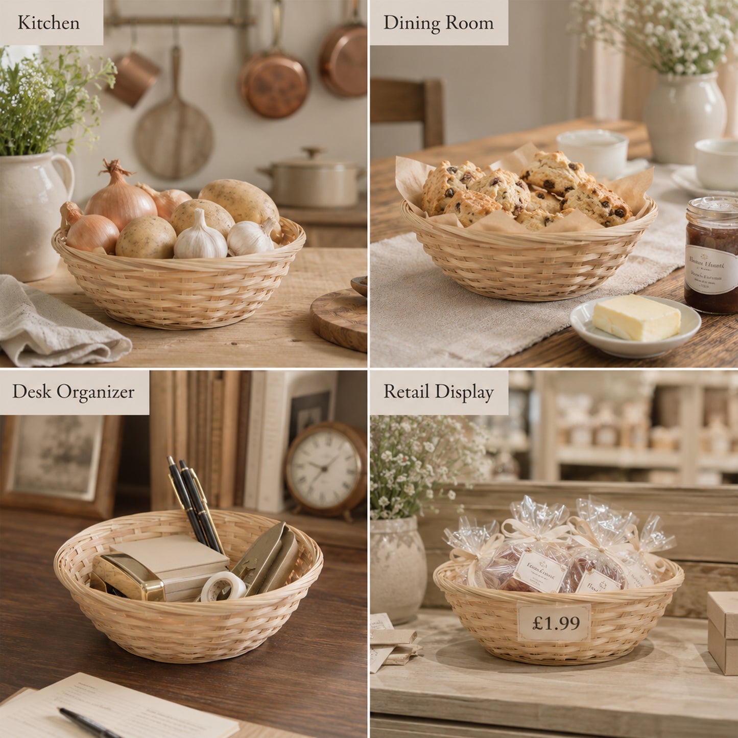 9" Round Bamboo Packing Basket Tray