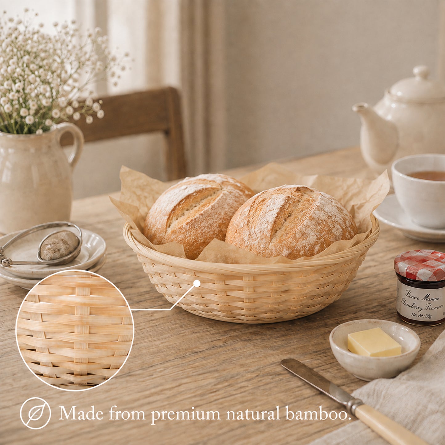9" Round Bamboo Packing Basket Tray