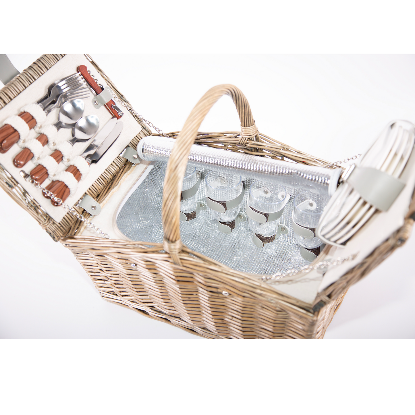 4 Person Antique Wash Double Lidded Wicker Picnic Hamper
