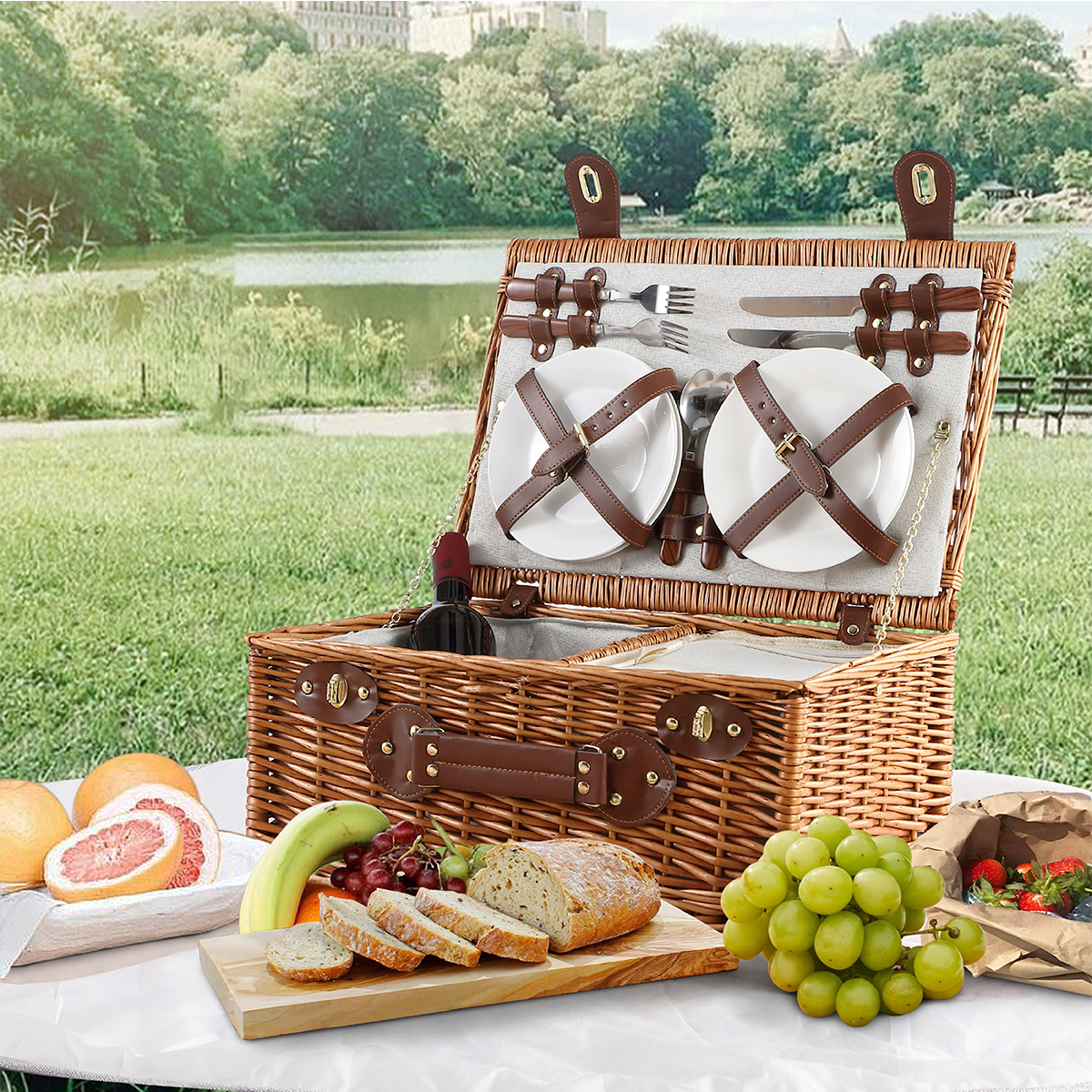 4 Person Classic Picnic Wicker Hamper Basket