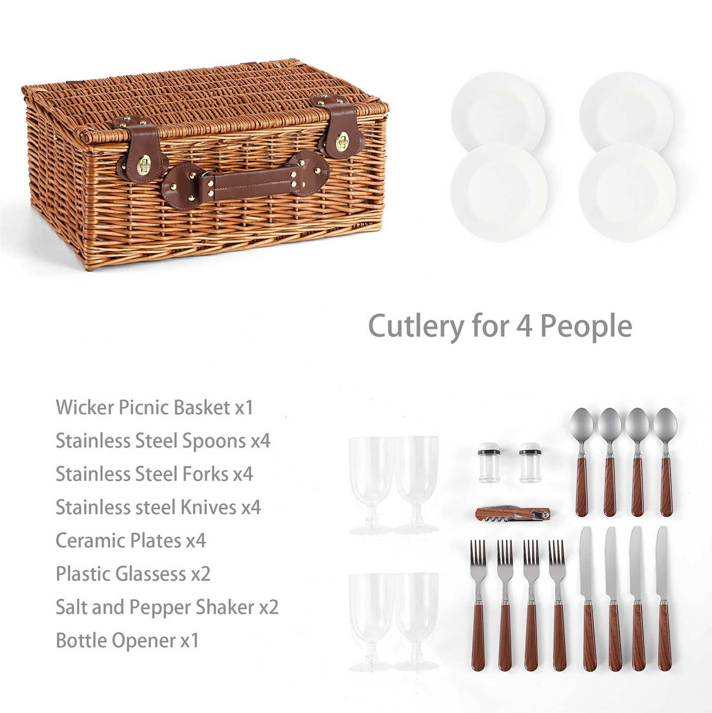 4 Person Classic Picnic Wicker Hamper Basket